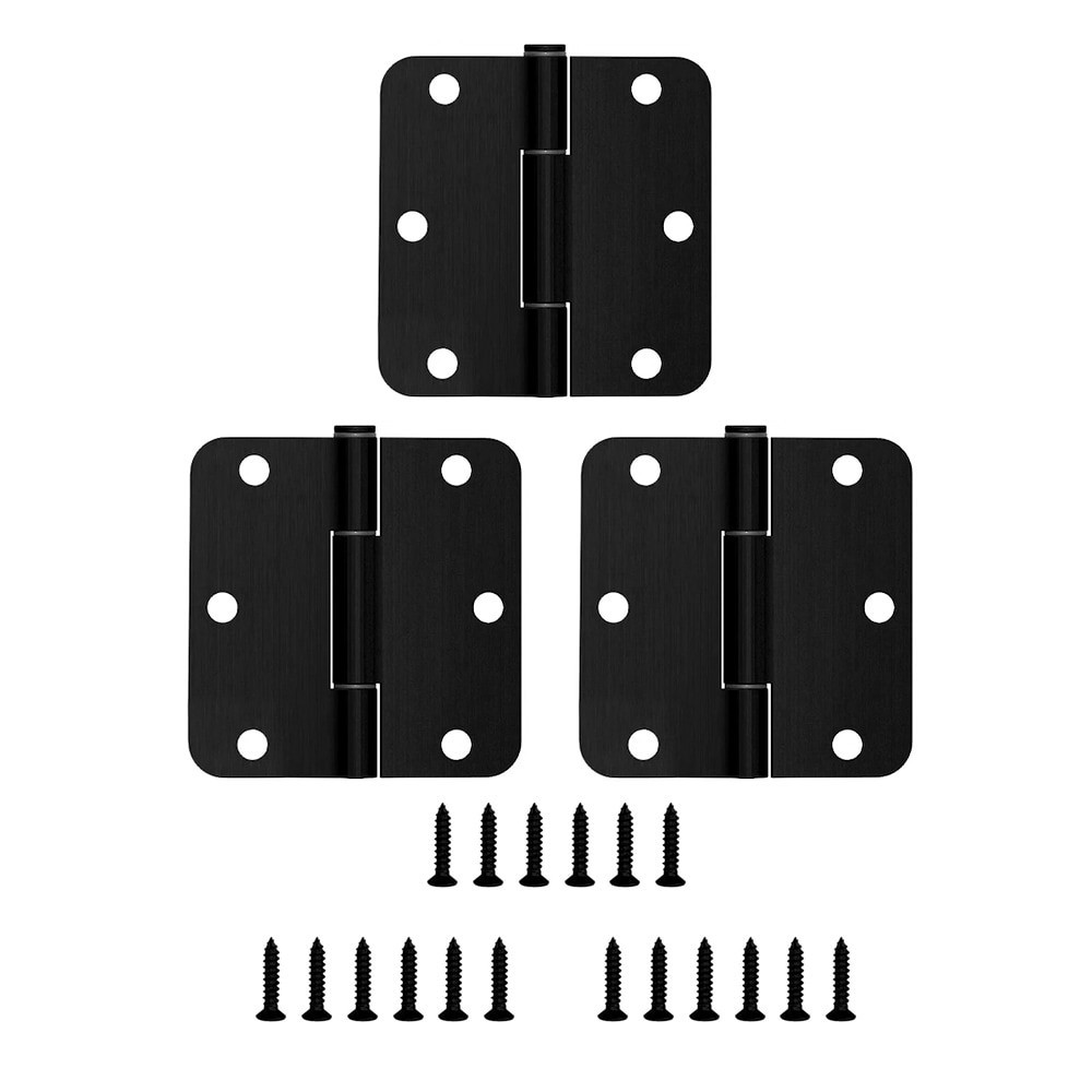 slide 1 of 6, RELIABILT No-Squeak 3-1/2-in H x 1/4-in Radius Matte Black Mortise Interior/Exterior Door Hinge 3 -Pack, 1 ct
