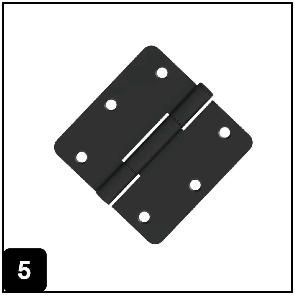 slide 5 of 6, RELIABILT No-Squeak 3-1/2-in H x 1/4-in Radius Matte Black Mortise Interior/Exterior Door Hinge 3 -Pack, 1 ct