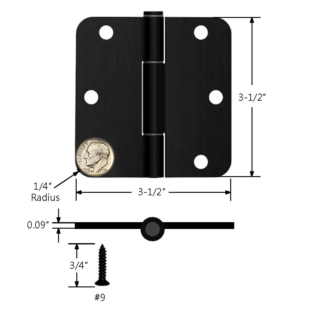 slide 6 of 6, RELIABILT No-Squeak 3-1/2-in H x 1/4-in Radius Matte Black Mortise Interior/Exterior Door Hinge 3 -Pack, 1 ct