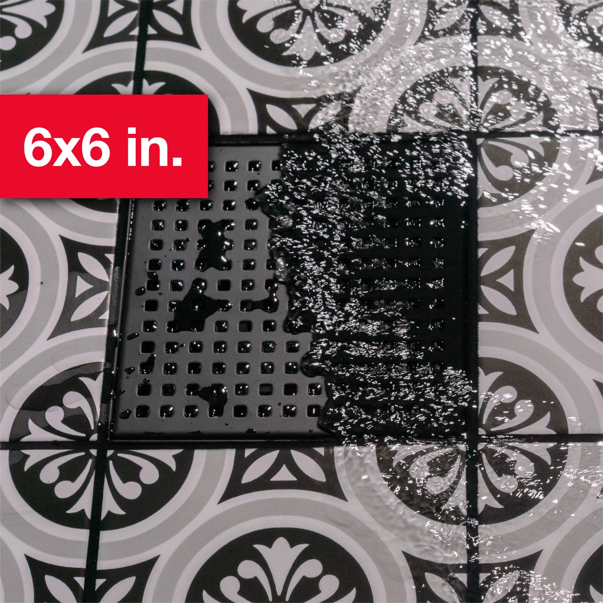 slide 1 of 6, Oatey Vivante 6-in Matte Black Square Shower Drain with Square Pattern, 1 ct