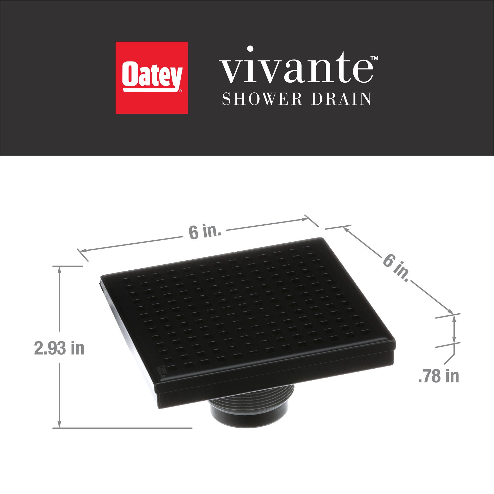 slide 5 of 6, Oatey Vivante 6-in Matte Black Square Shower Drain with Square Pattern, 1 ct