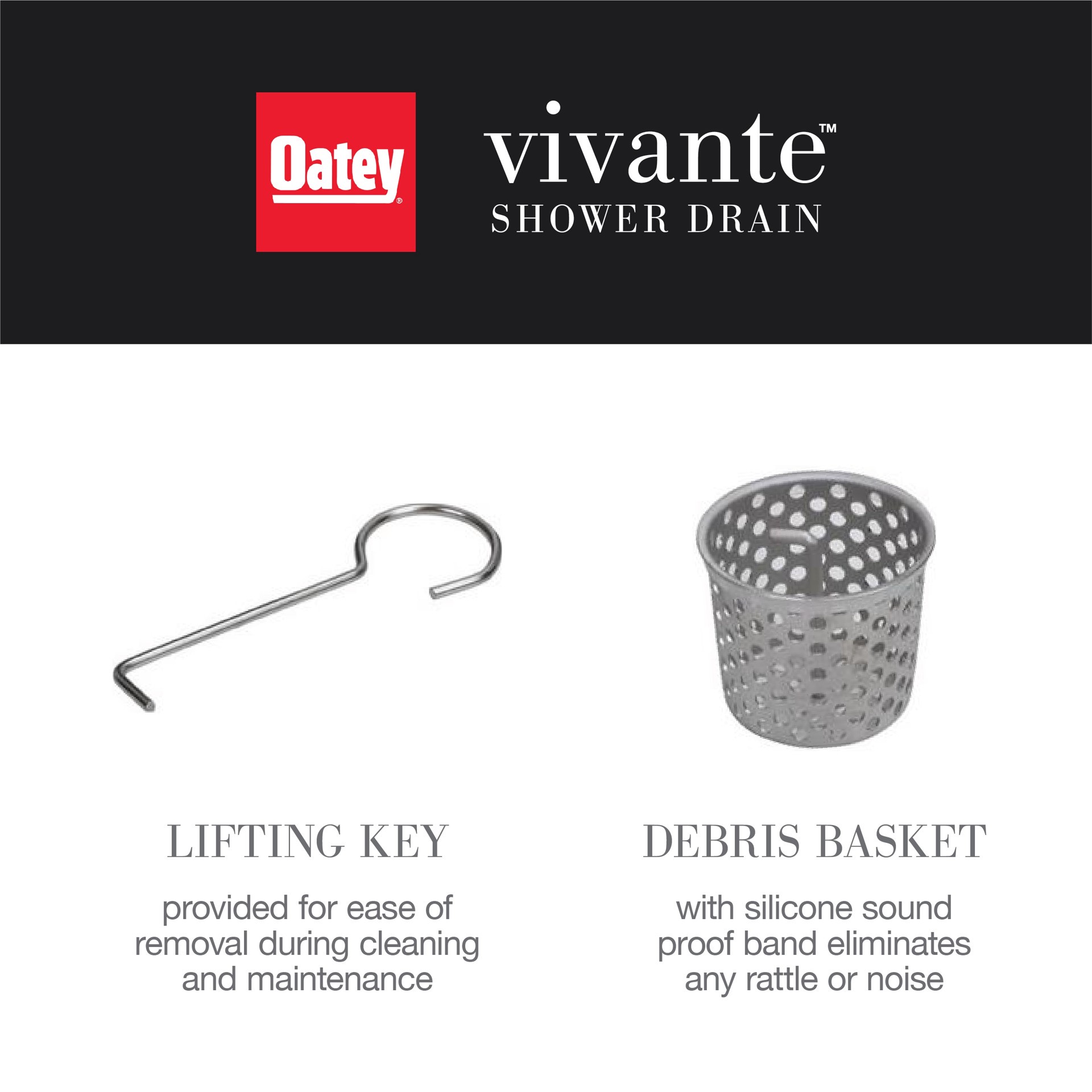 slide 4 of 6, Oatey Vivante 24-in Stainless Steel Linear Shower Drain with Square Pattern, 1 ct