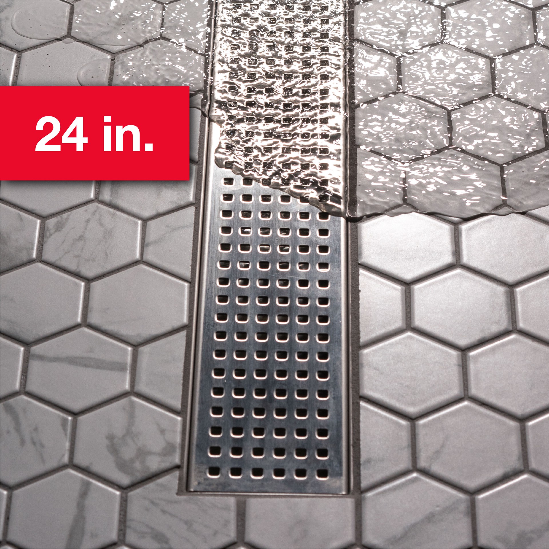slide 1 of 6, Oatey Vivante 24-in Stainless Steel Linear Shower Drain with Square Pattern, 1 ct