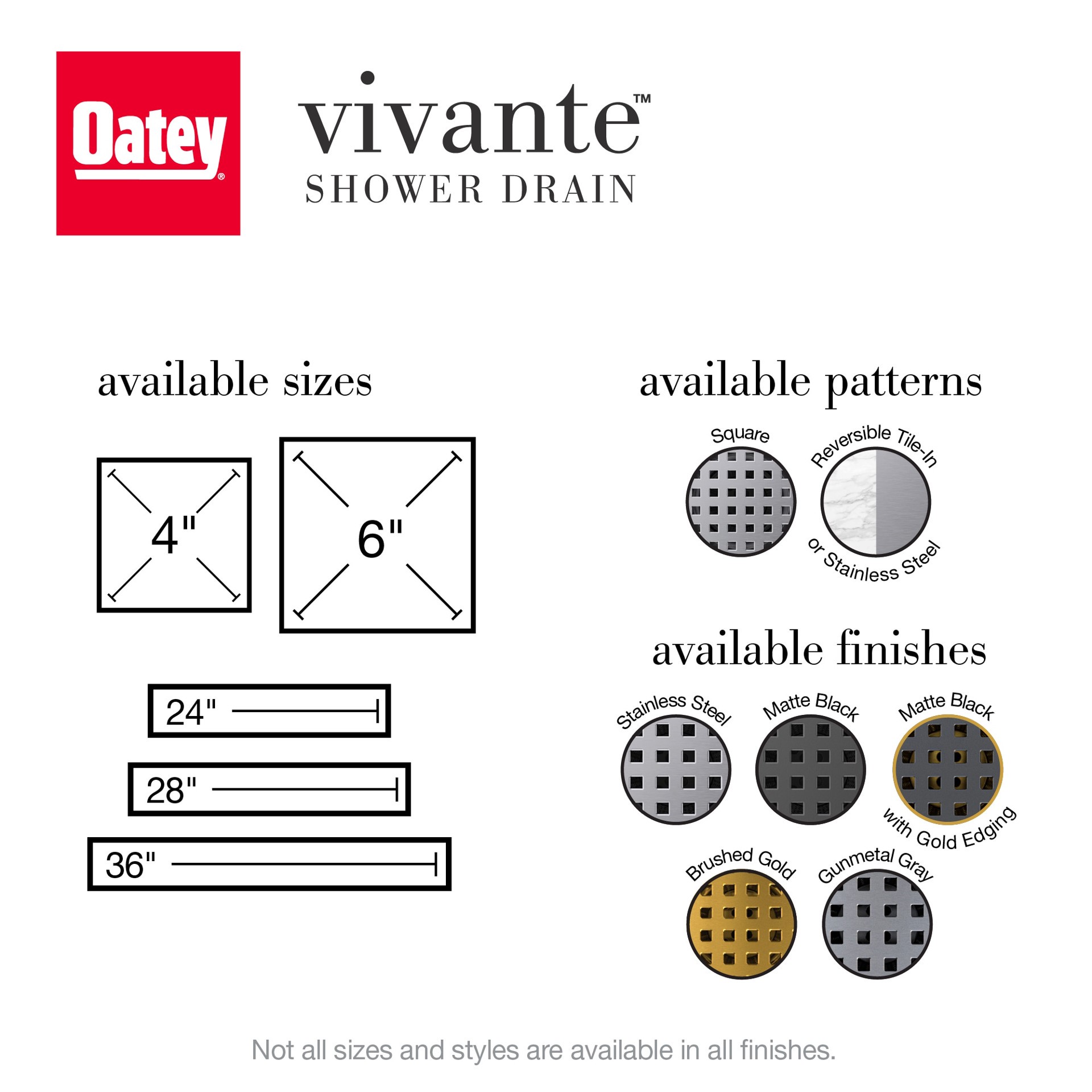 slide 6 of 6, Oatey Vivante 4-in Stainless Steel Square Shower Drain with Square Pattern, 1 ct