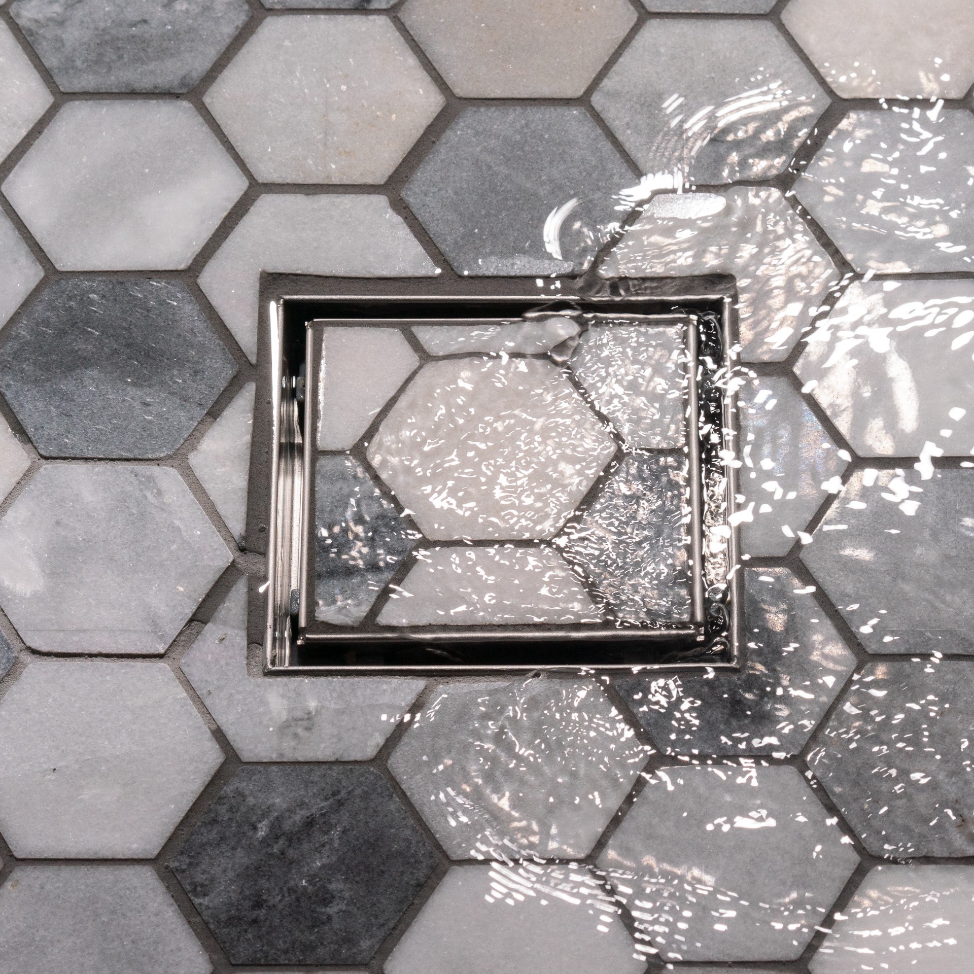 slide 2 of 6, Oatey Vivante 4-in Stainless Steel Square Shower Drain with Tile-In Cover, 1 ct