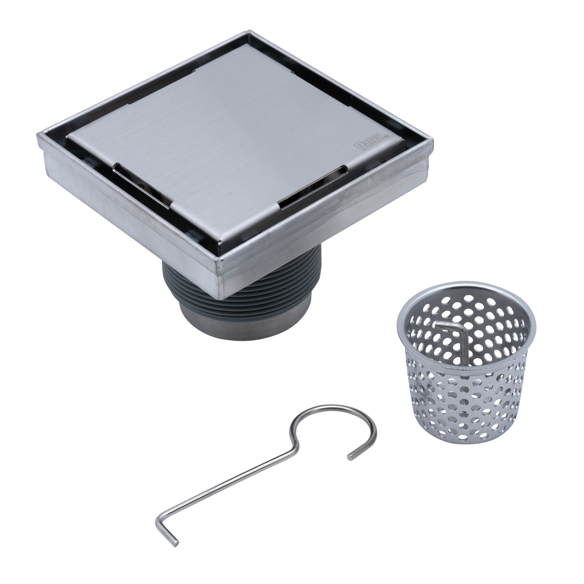 slide 3 of 6, Oatey Vivante 4-in Stainless Steel Square Shower Drain with Tile-In Cover, 1 ct