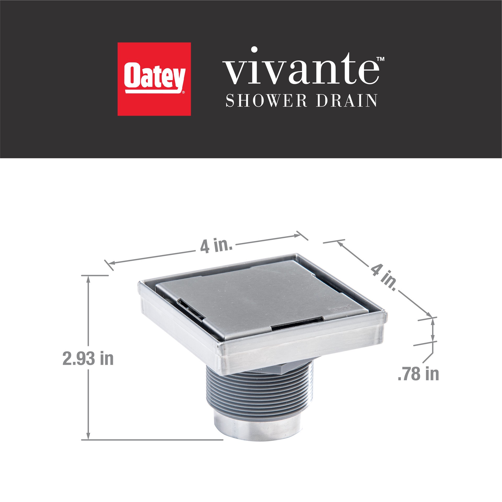 slide 5 of 6, Oatey Vivante 4-in Stainless Steel Square Shower Drain with Tile-In Cover, 1 ct