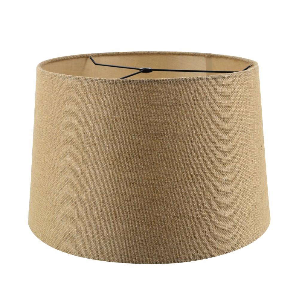 slide 2 of 6, allen + roth 9-in x 13-in Tan Burlap Fabric Drum Lamp Shade, 1 ct