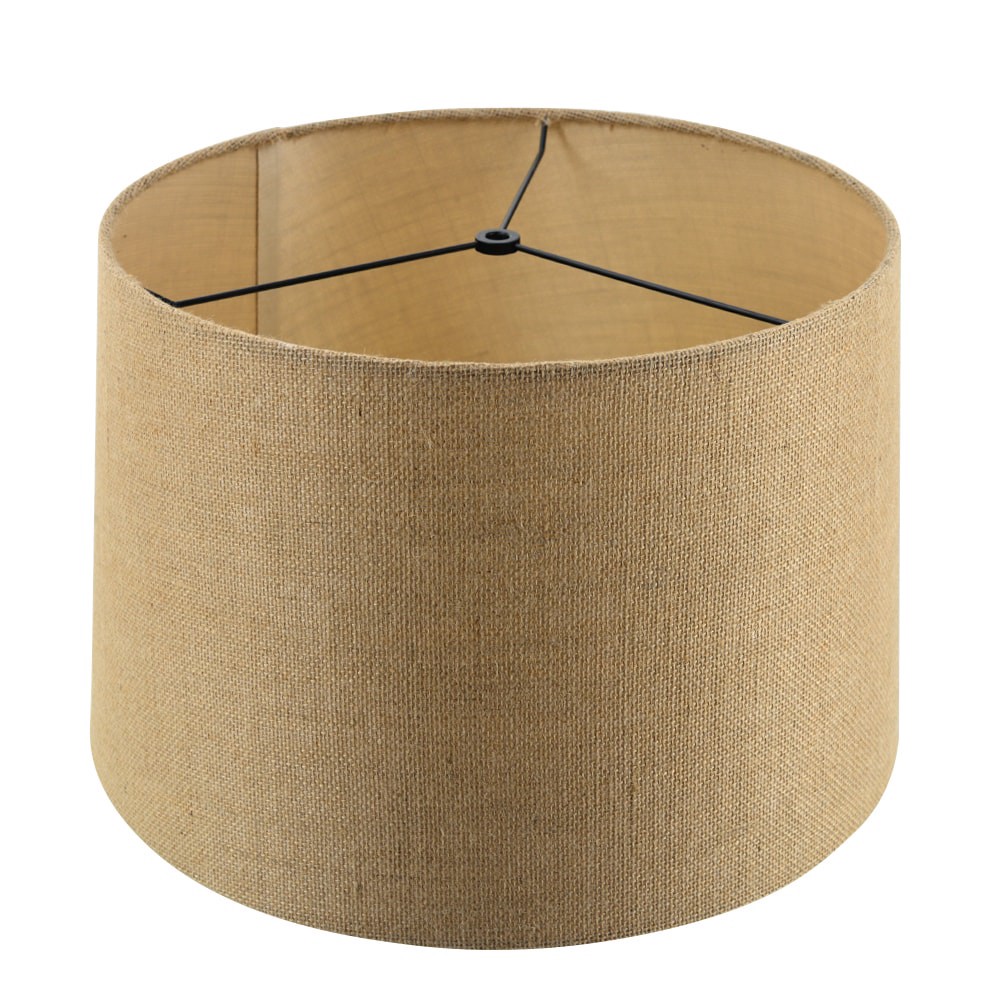 slide 3 of 6, allen + roth 9-in x 13-in Tan Burlap Fabric Drum Lamp Shade, 1 ct