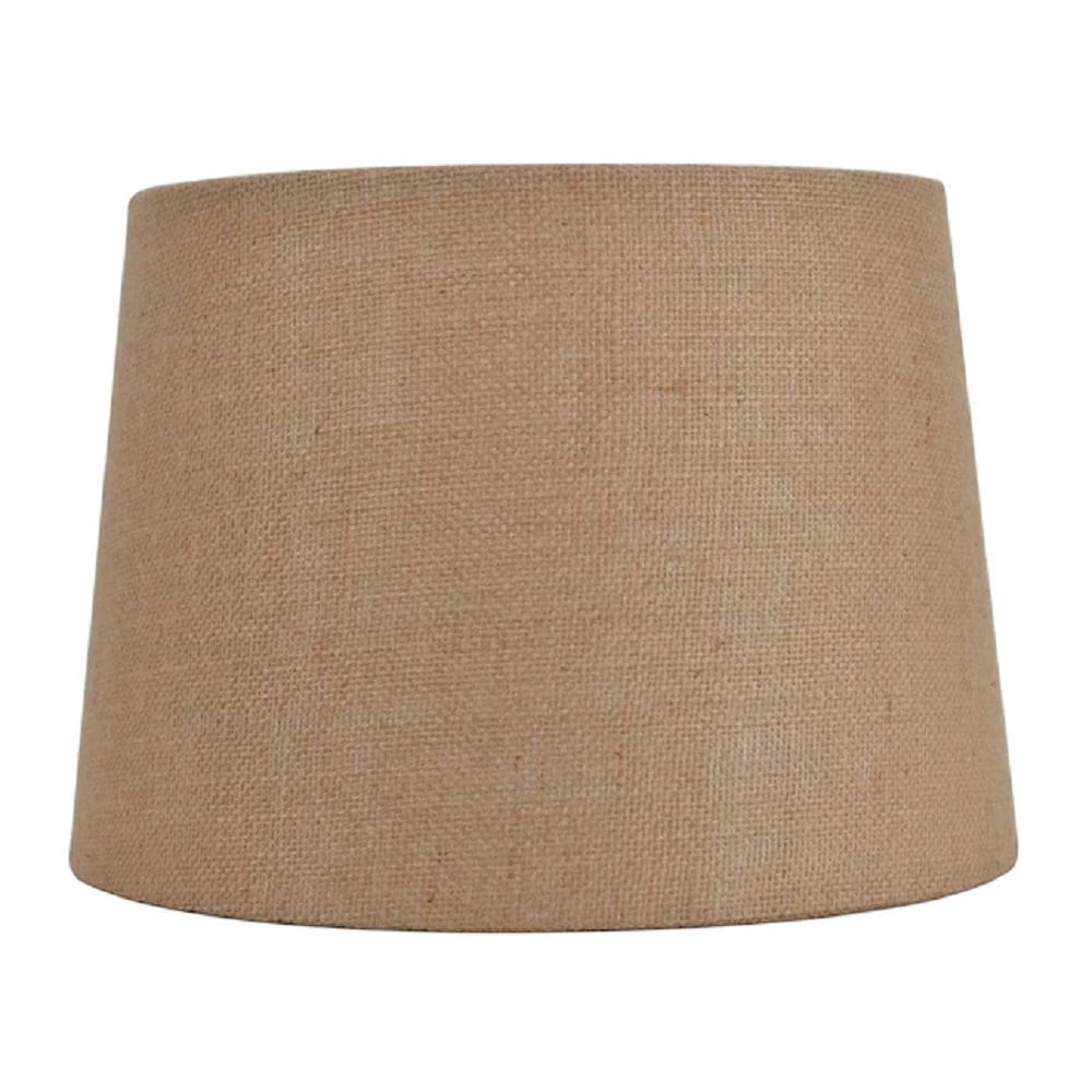 slide 1 of 6, allen + roth 9-in x 13-in Tan Burlap Fabric Drum Lamp Shade, 1 ct
