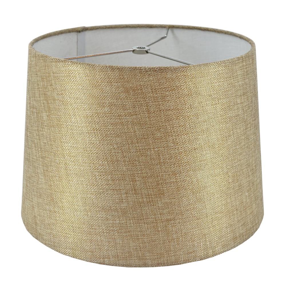 slide 2 of 6, allen + roth 9-in x 13-in Gold Fabric Drum Lamp Shade, 1 ct