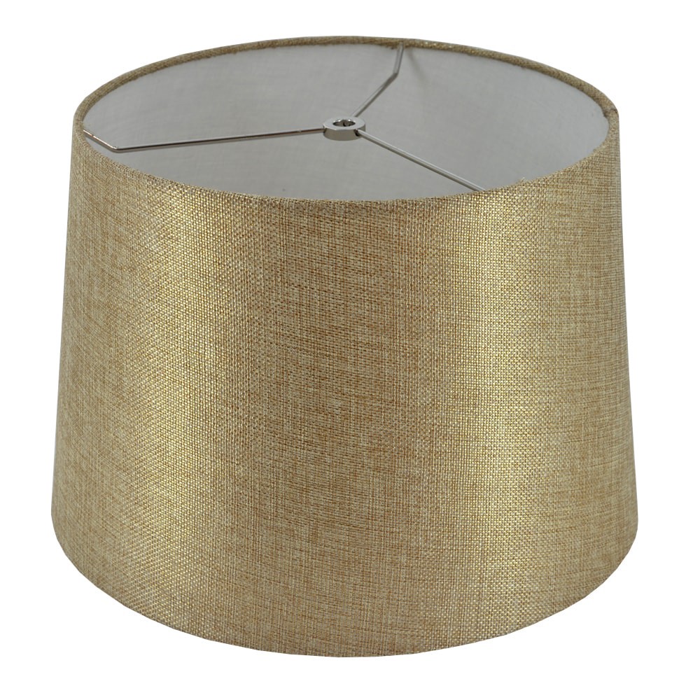 slide 3 of 6, allen + roth 9-in x 13-in Gold Fabric Drum Lamp Shade, 1 ct