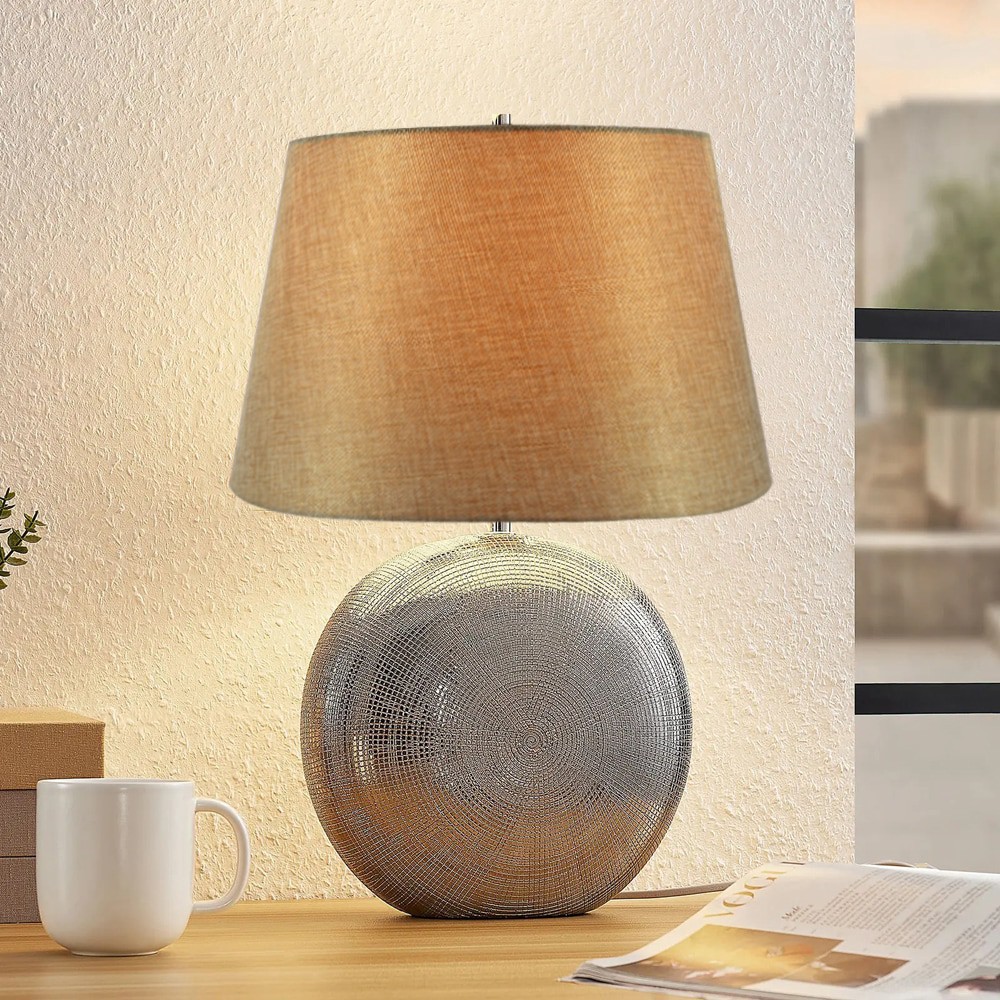 slide 6 of 6, allen + roth 9-in x 13-in Gold Fabric Drum Lamp Shade, 1 ct