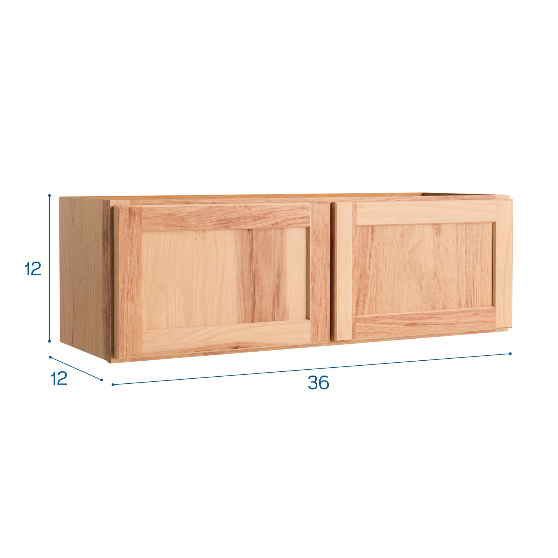 slide 6 of 6, Project Source Branson 36-in W x 12-in H x 12-in D Hickory Wall Fully Assembled Cabinet Recessed Panel Shaker, 1 ct