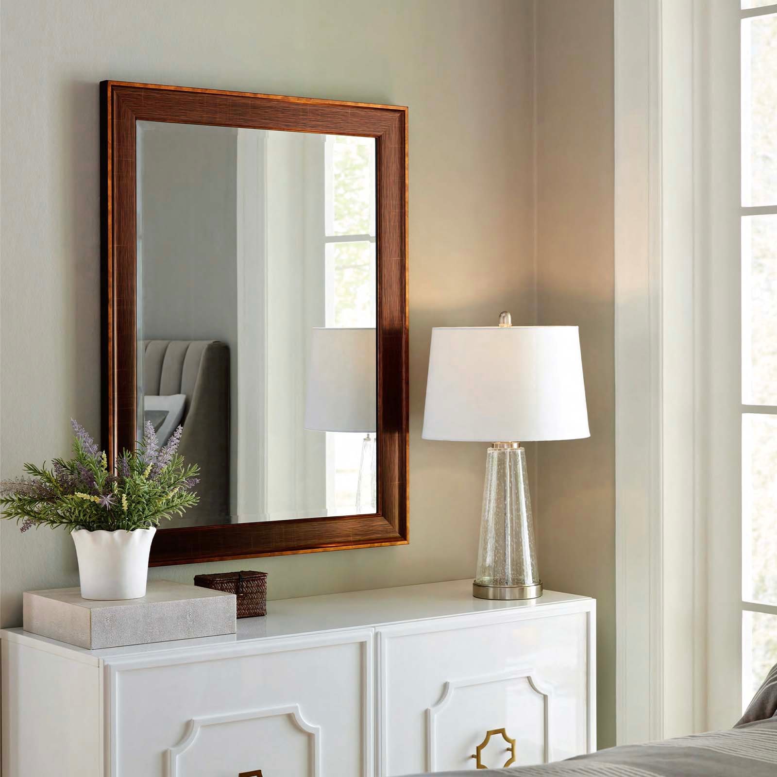 slide 1 of 6, allen + roth 30-in W x 40.0-in H Rectangle Bronze Framed Wall Mirror, 1 ct