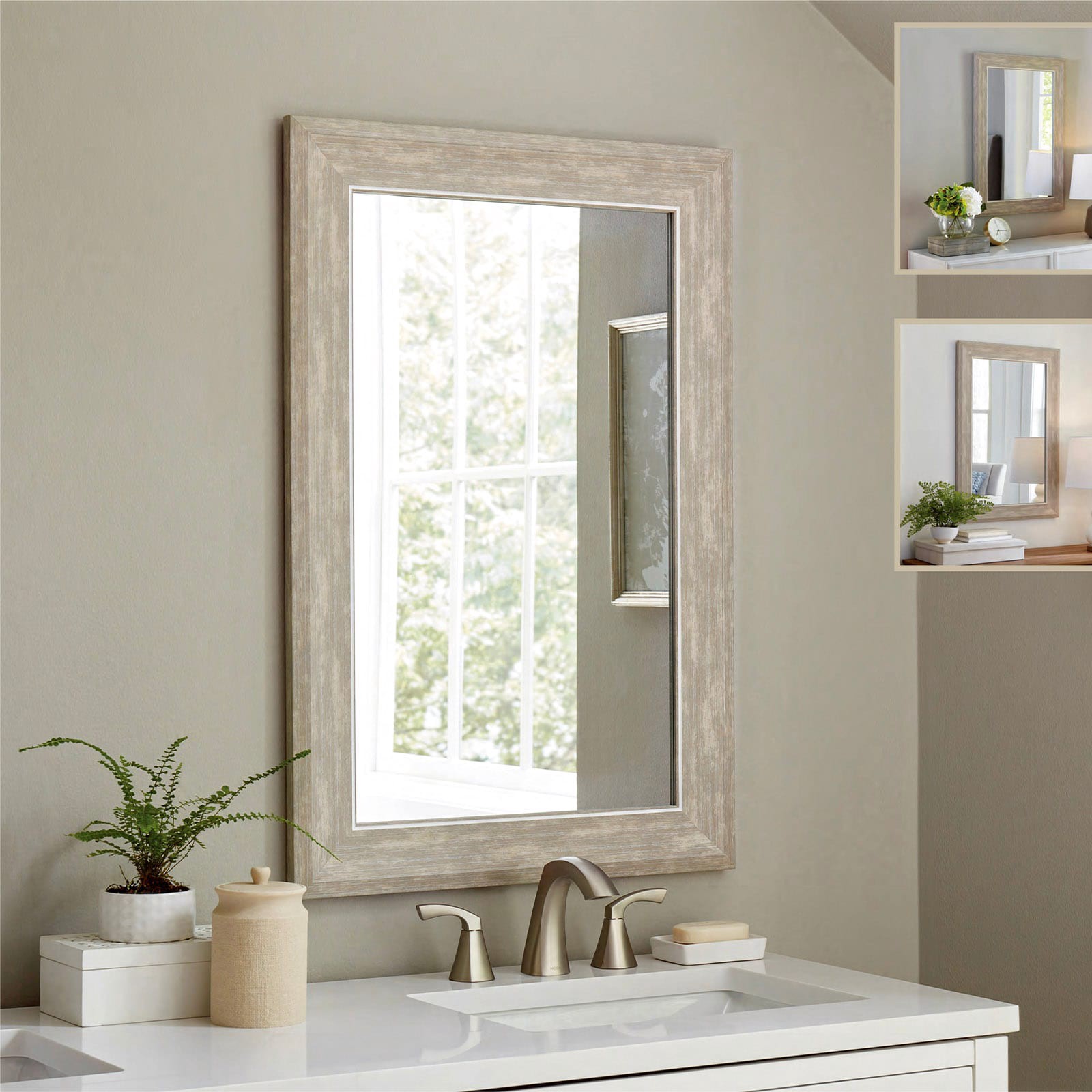 slide 1 of 6, Style Selections 24-in W x 36.0-in H Rectangle Wood Gray Framed Wall Mirror, 1 ct