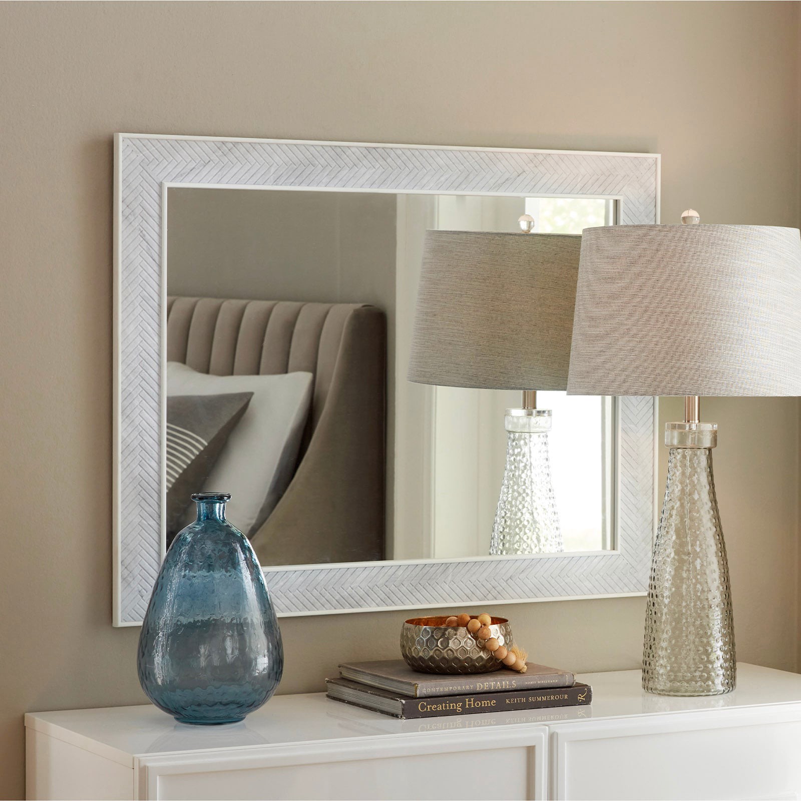 slide 1 of 6, allen + roth 28-in W x 36.0-in H Rectangle White marble Framed Wall Mirror, 1 ct