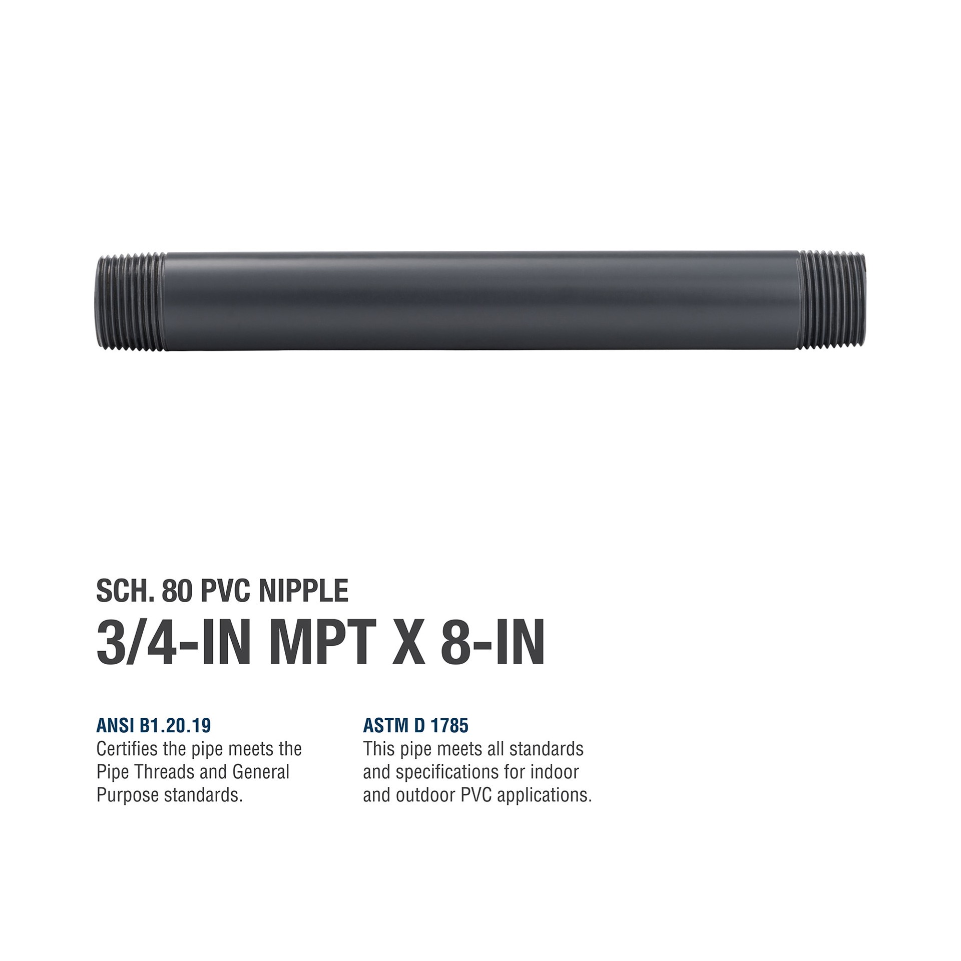 slide 4 of 5, B&K 3/4-in x 8-in Schedule 80 PVC Nipple, 1 ct