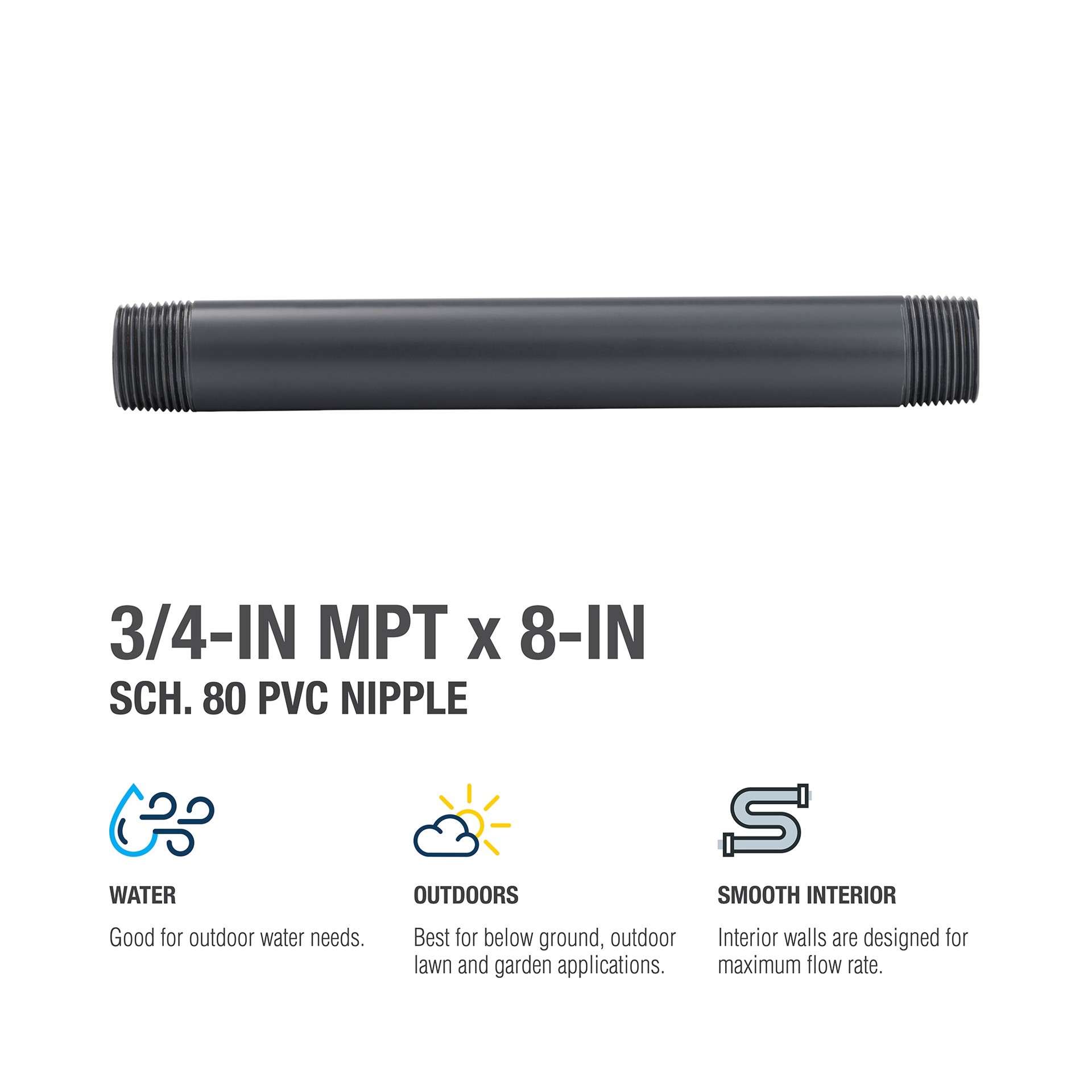 slide 5 of 5, B&K 3/4-in x 8-in Schedule 80 PVC Nipple, 1 ct