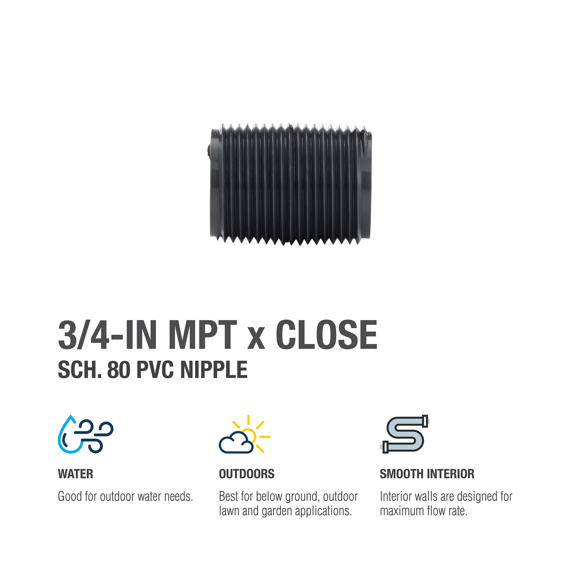slide 5 of 5, B&K 3/4-in x Close Schedule 80 PVC Nipple, 1 ct