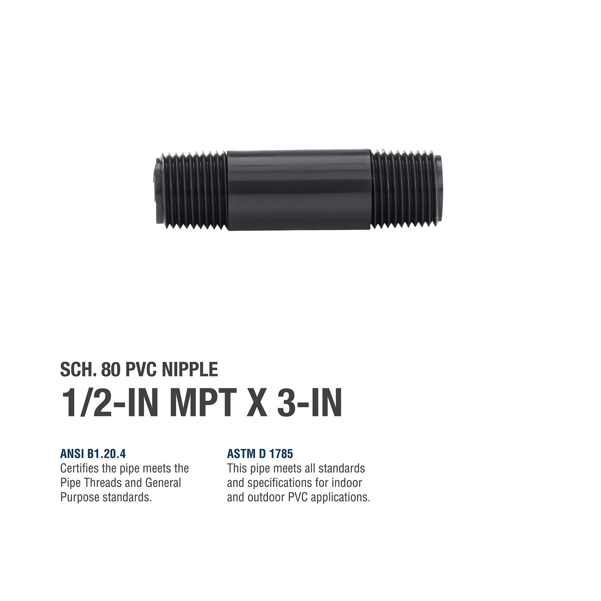 slide 4 of 5, B&K 1/2-in x 3-in Schedule 80 PVC Nipple, 1 ct