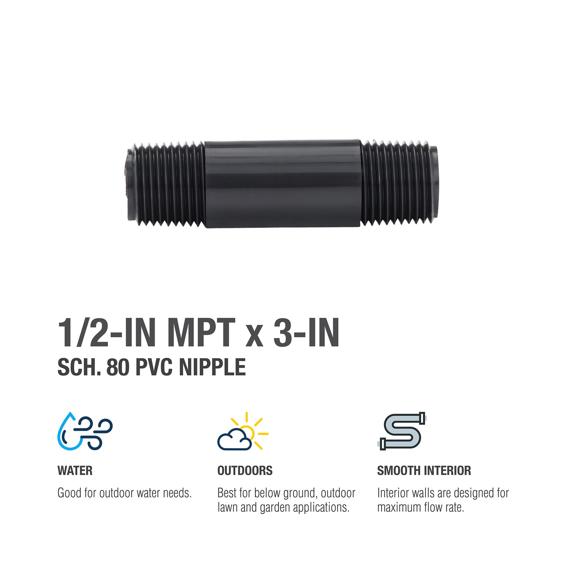 slide 5 of 5, B&K 1/2-in x 3-in Schedule 80 PVC Nipple, 1 ct
