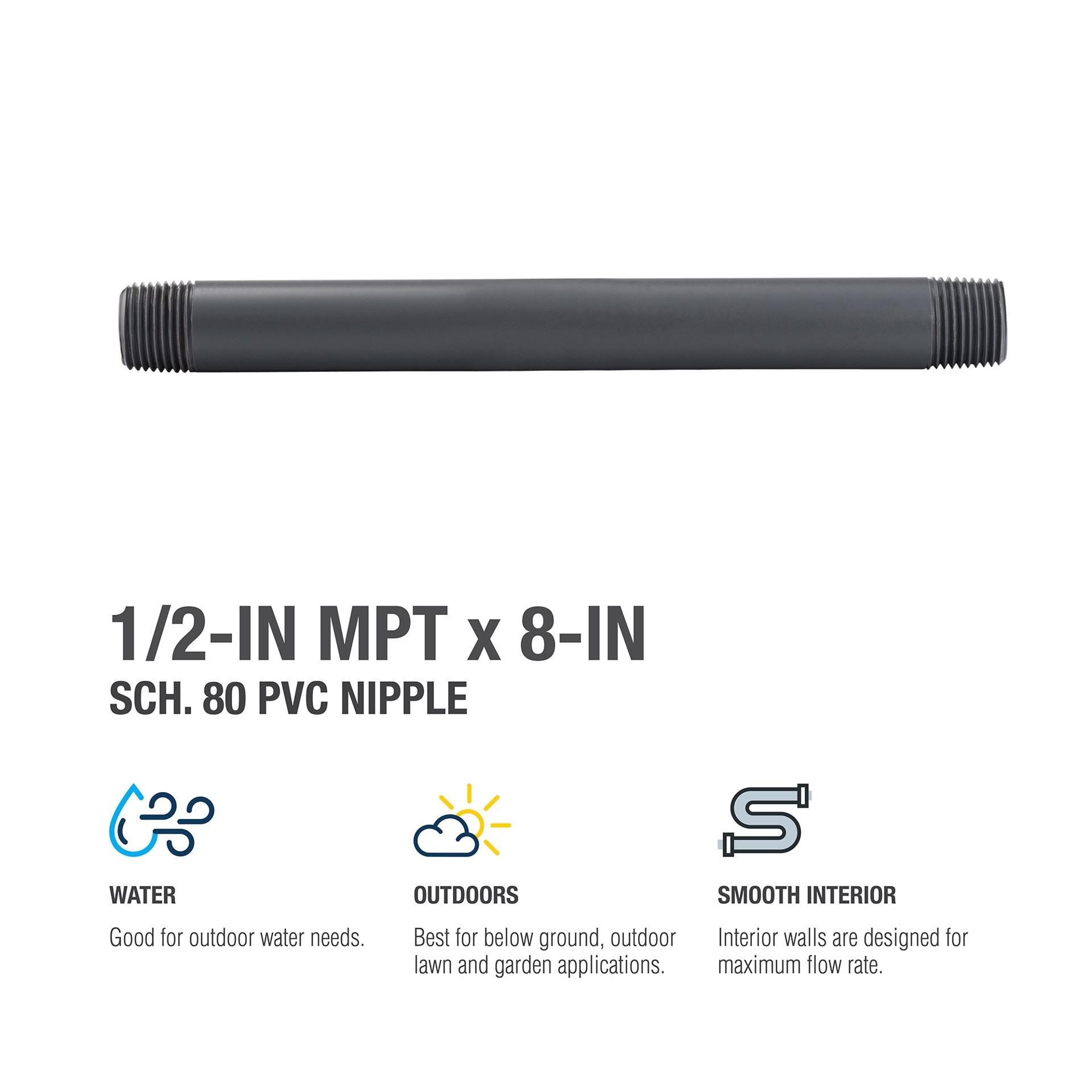 slide 5 of 5, B&K 1/2-in x 8-in Schedule 80 PVC Nipple, 1 ct