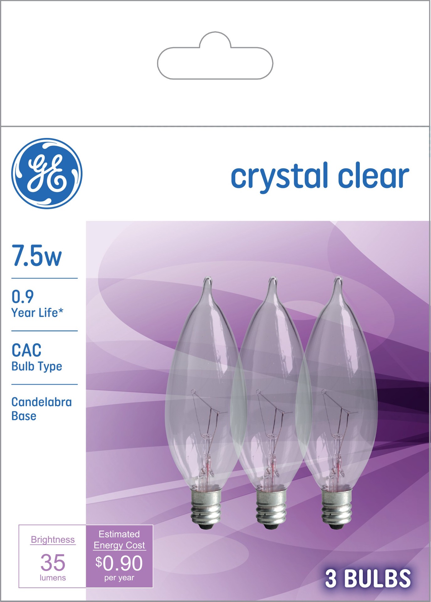 slide 1 of 4, GE Classic 7.5 -Watt EQ CA5 Soft white Candelabra base (E-12) Dimmable Incandescent Decorative Light Bulb 3 -Pack, 1 ct