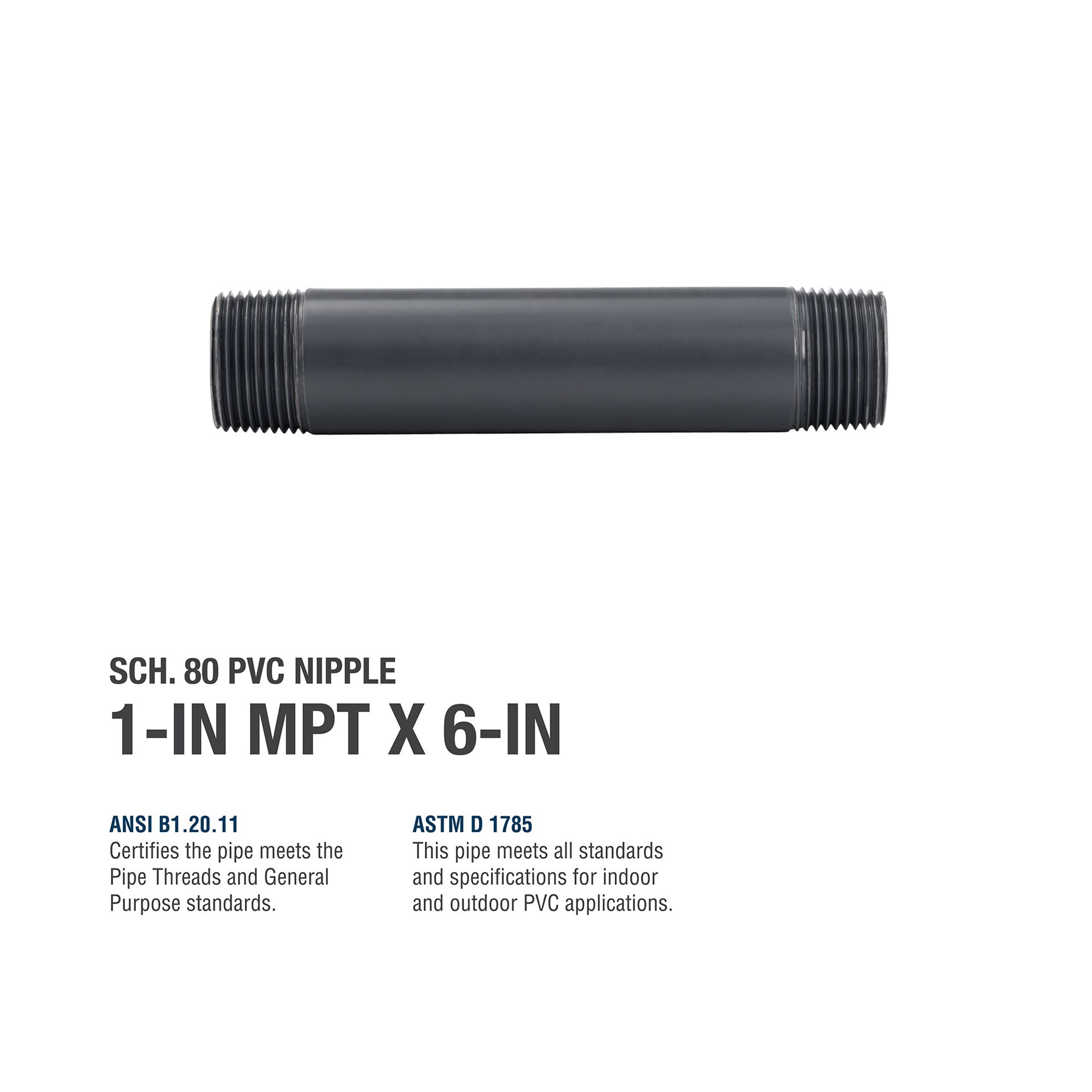 slide 4 of 5, B&K 1-in x 6-in Schedule 80 PVC Nipple, 1 ct