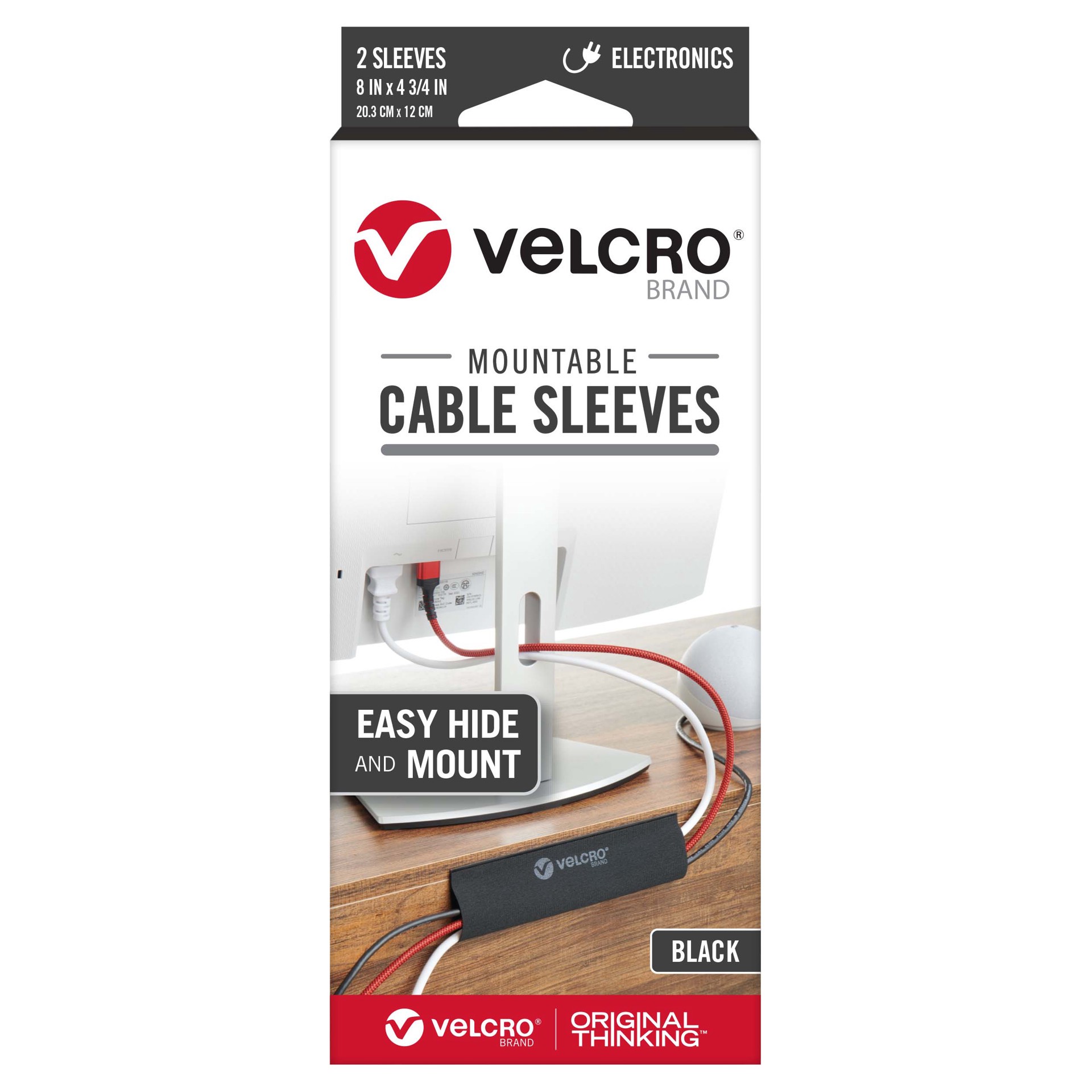 slide 1 of 6, VELCRO Brand 8 Inch Black Hooks Mountable Cable Sleeves 8in x 4.75in Black Hook loop fastener 2 -Pack, 1 ct