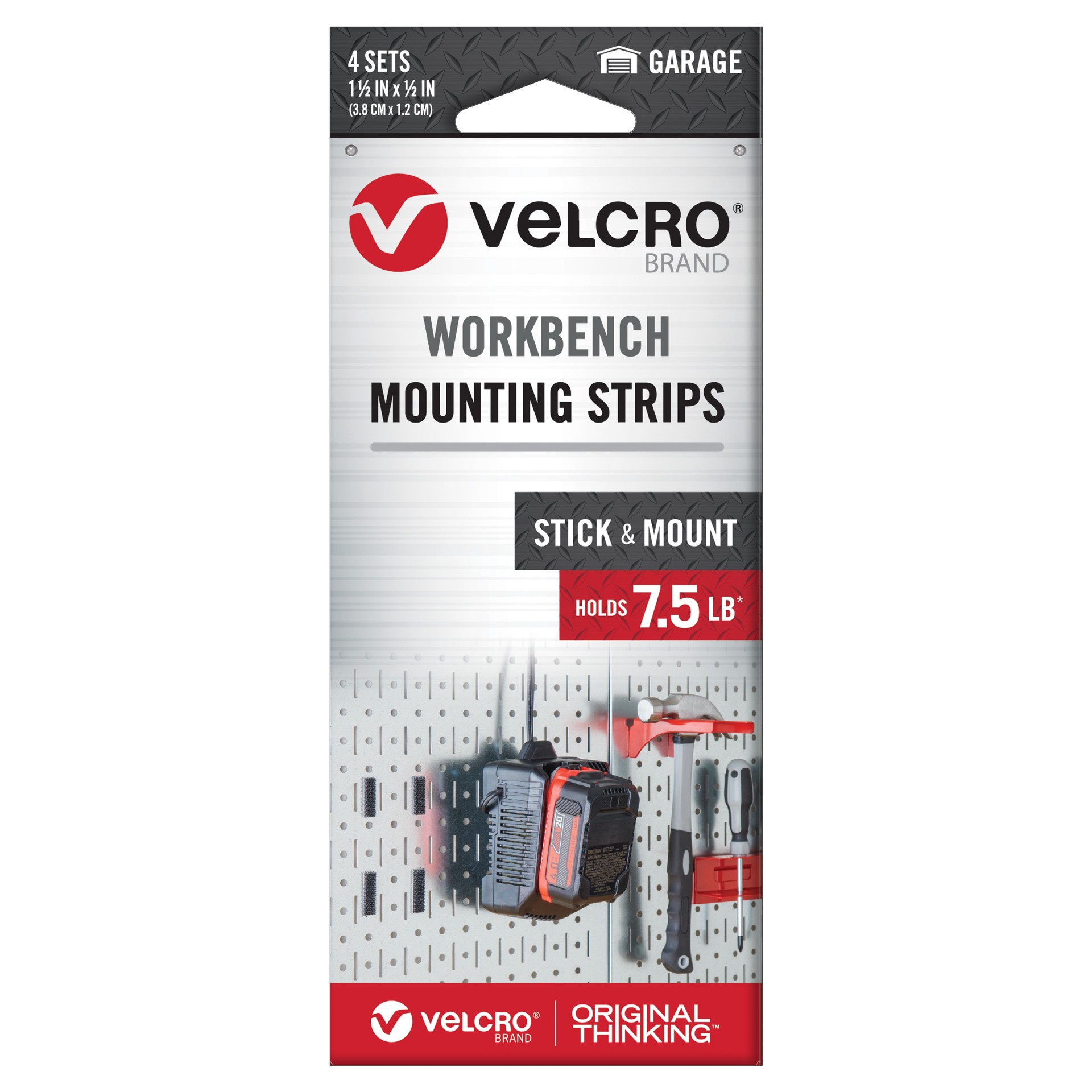 slide 1 of 1, VELCRO Brand Inch Black Hooks Workbench Mounting Strips 1 1/2in x 1/2in Hook loop fastener 4 -Pack, 1 ct