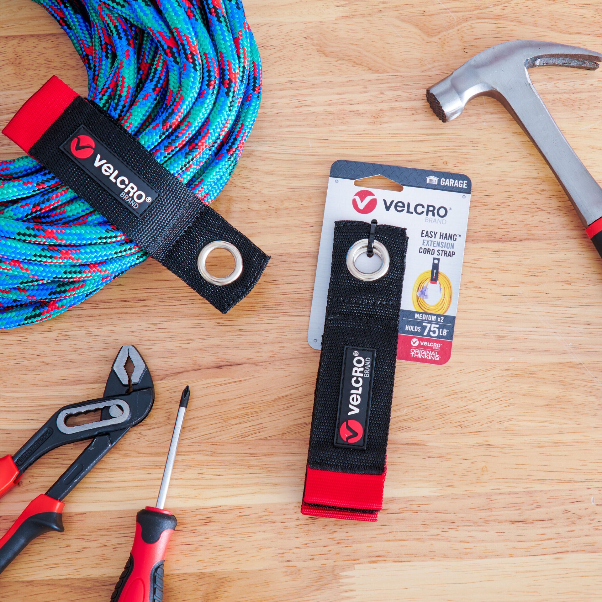 slide 3 of 5, VELCRO Brand 14 Inch Black Grommets EASY-HANG Extension Cord Strap 1 3/4in x 14in Hook loop fastener 75-lb Weight Capacity 2 -Pack, 1 ct