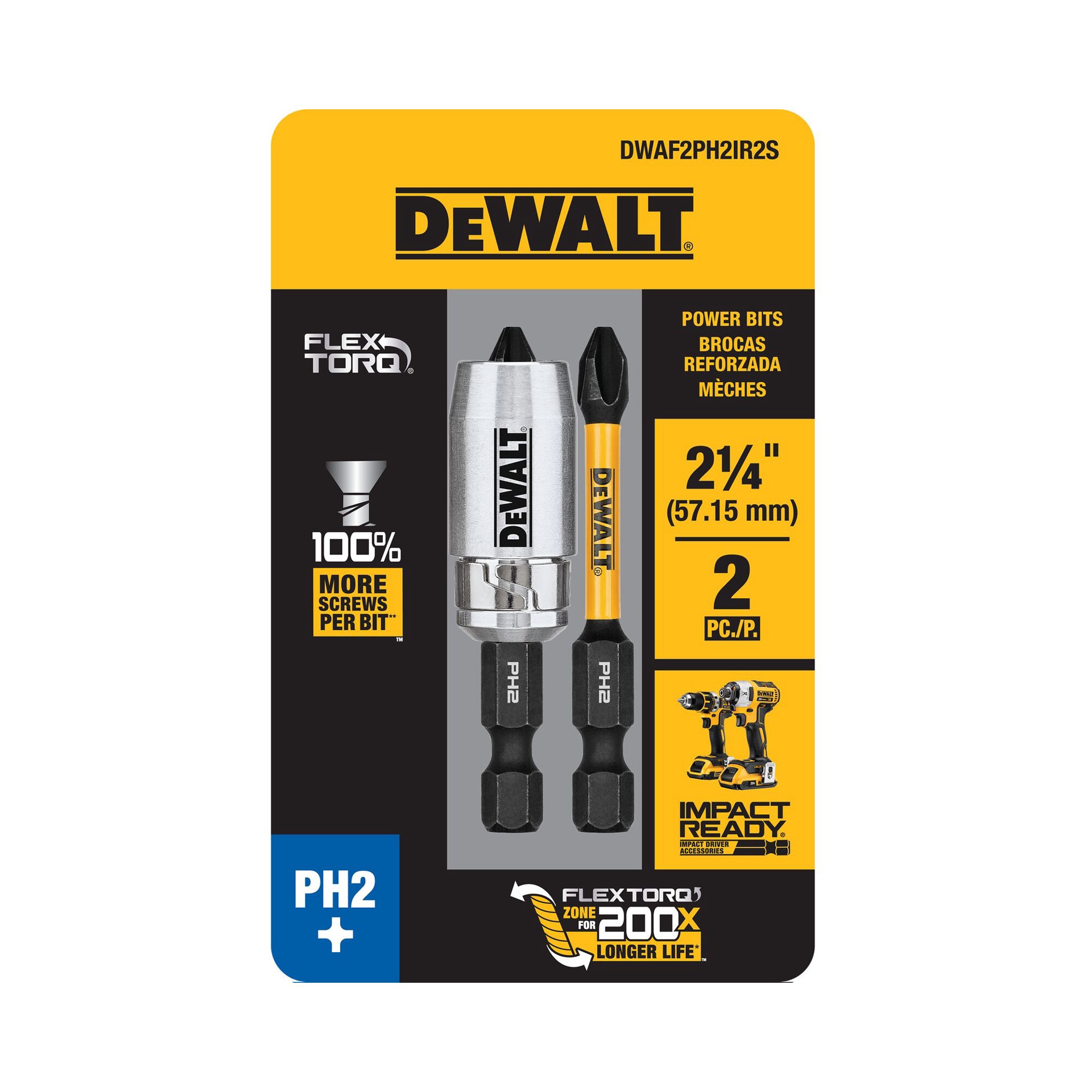 slide 5 of 6, DEWALT FlexTorq 1/4-in x 2-in Phillips Impact Driver Bit 2 -Piece, 1 ct