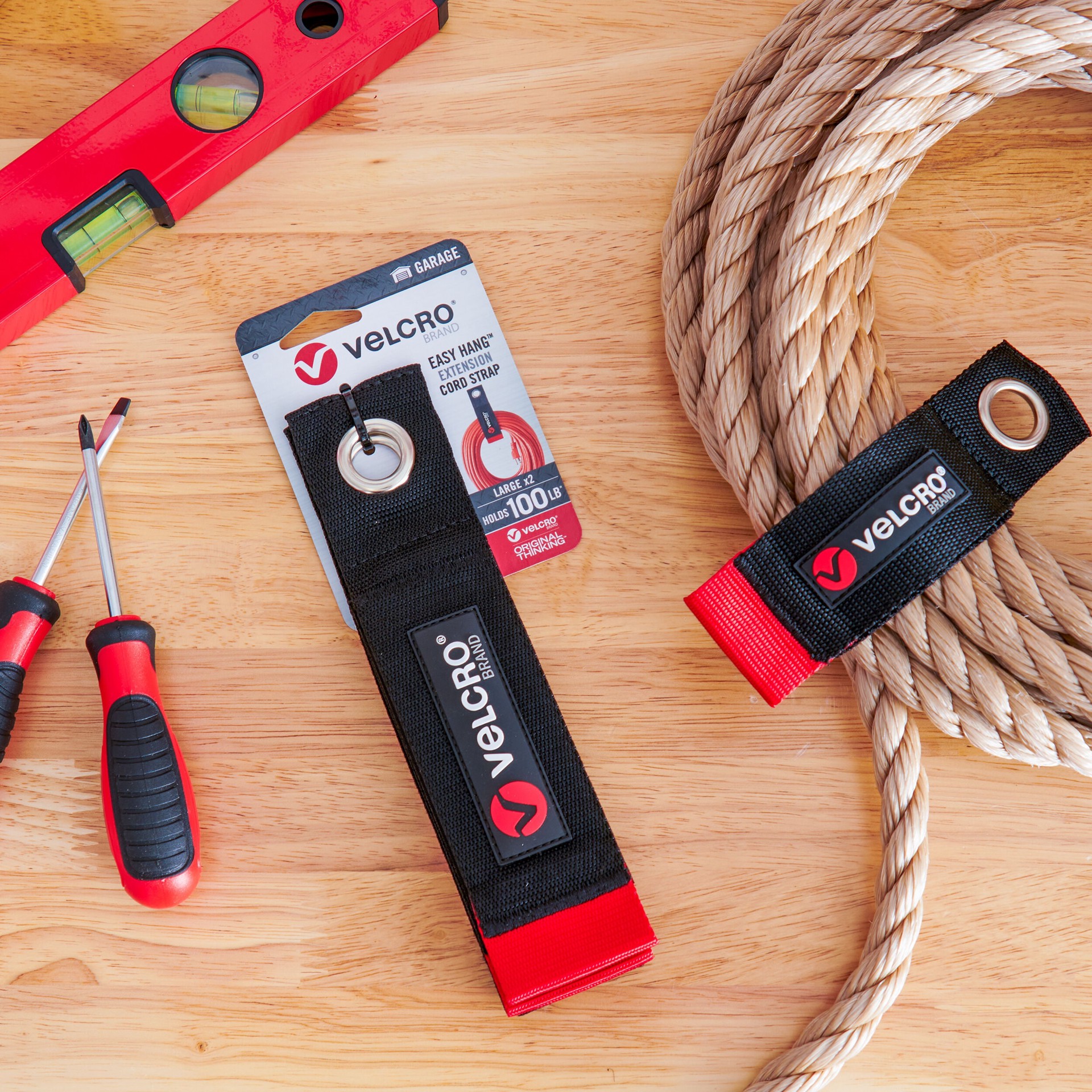 slide 6 of 6, VELCRO Brand 18 Inch Black Grommets EASY HANG Extension Cord Strap 2in x 18in Hook loop fastener 100-lb Weight Capacity 2 -Pack, 1 ct