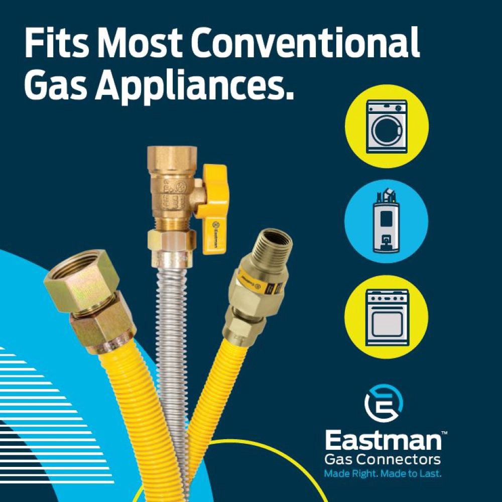 slide 5 of 6, EASTMAN 48-in 3/4 -in MIP Inlet x 3/4 -in MIP Outlet Corrugated stainless steel Gas appliance installation kit, 1 ct