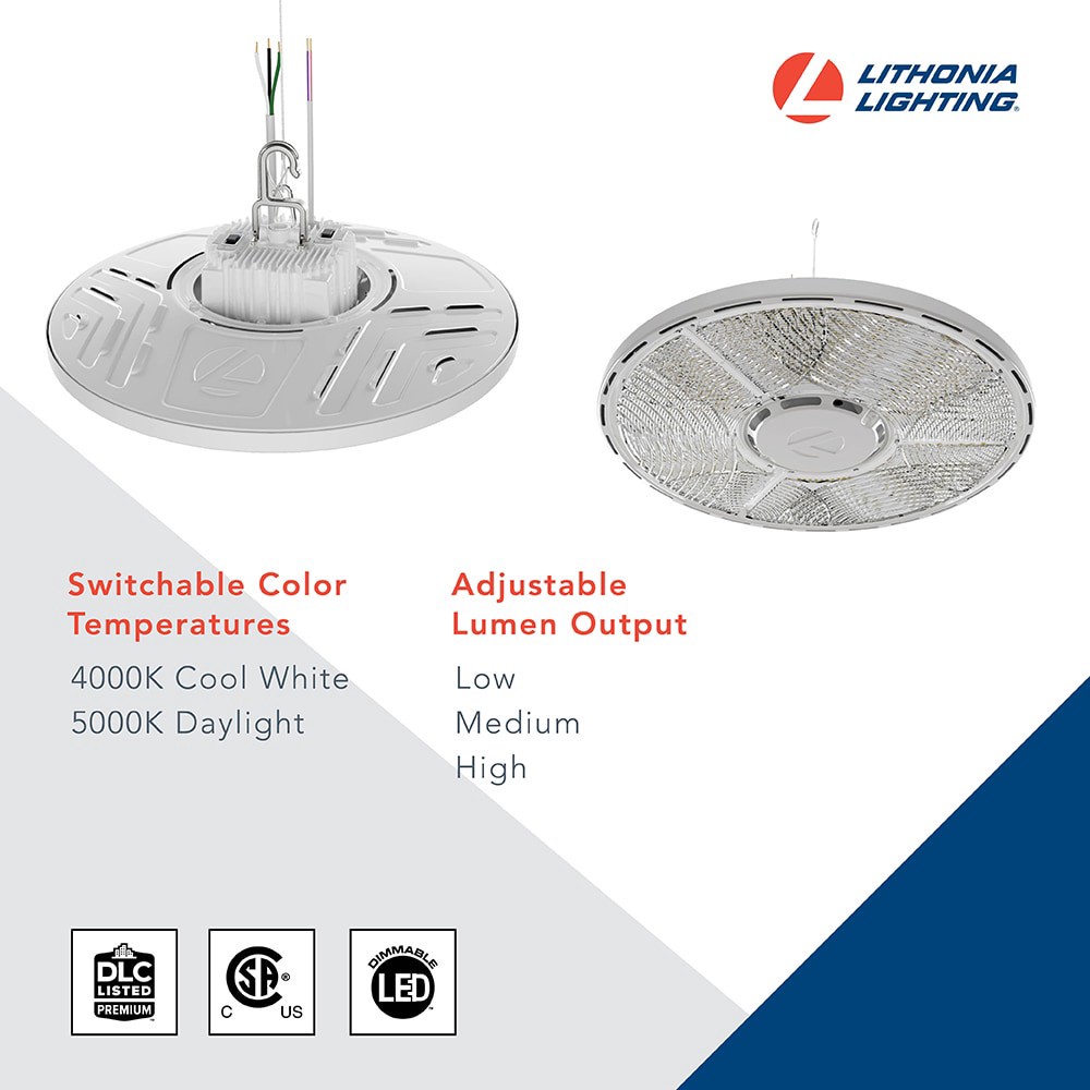 slide 3 of 6, Lithonia Lighting 15.14-in x 15.14-in 1 -Light 27000 -Lumen Adjustable Lumens 5000-K Switchable white LED High Bay Light, 1 ct