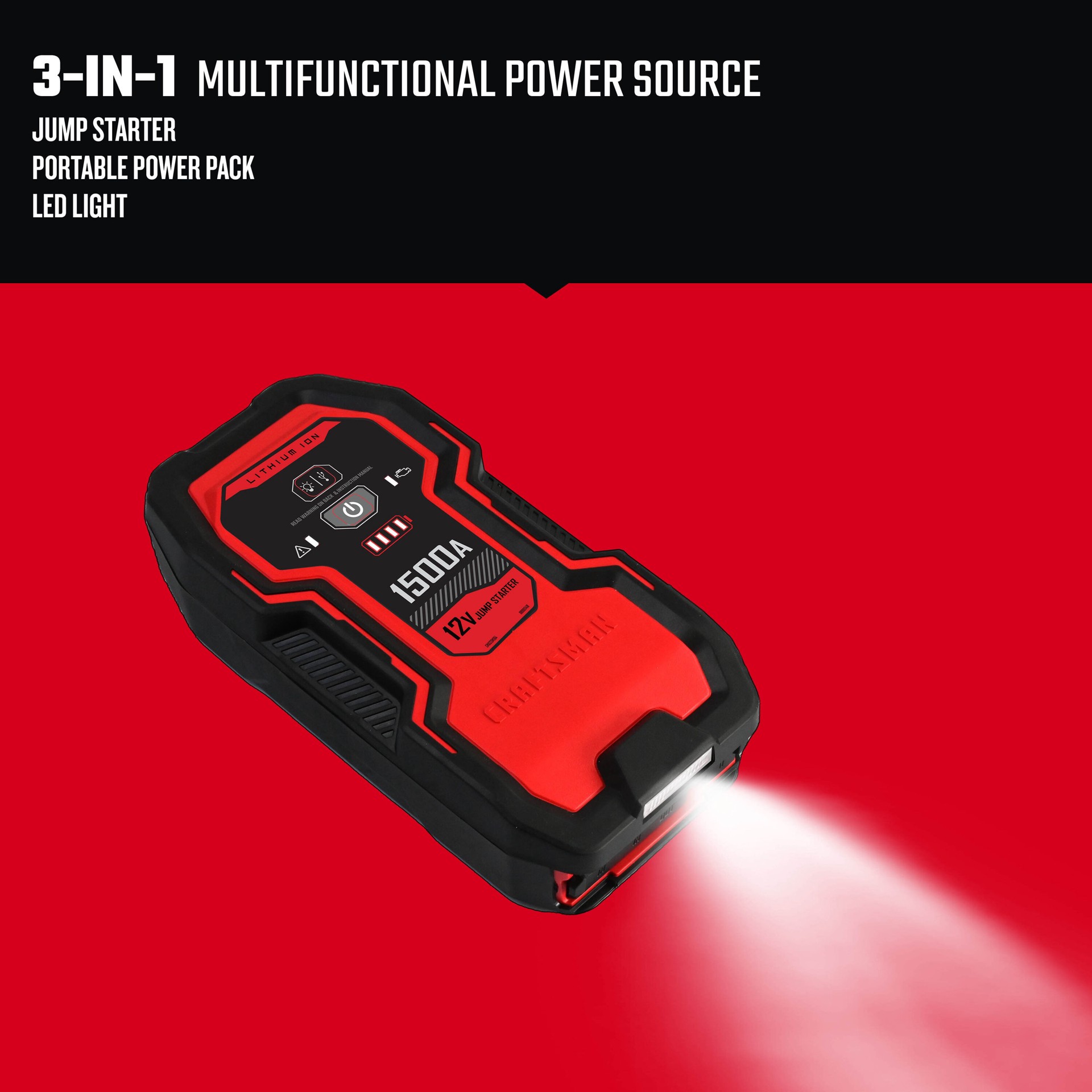 slide 2 of 6, CRAFTSMAN 1500 -Amp 12 -Volt Portable Car Battery Jump Starter with Digital Display, 1 ct