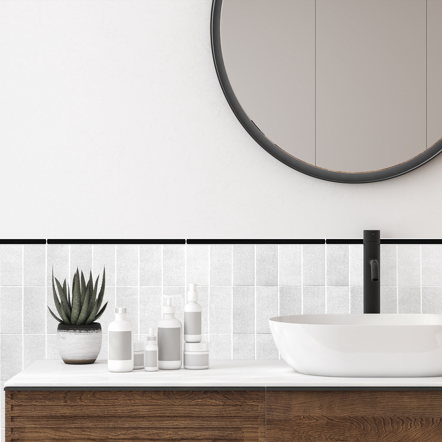 slide 3 of 6, allen + roth Black Matte 1/2-in x 12-in Matte Composite Jolly Tile, 1 ct