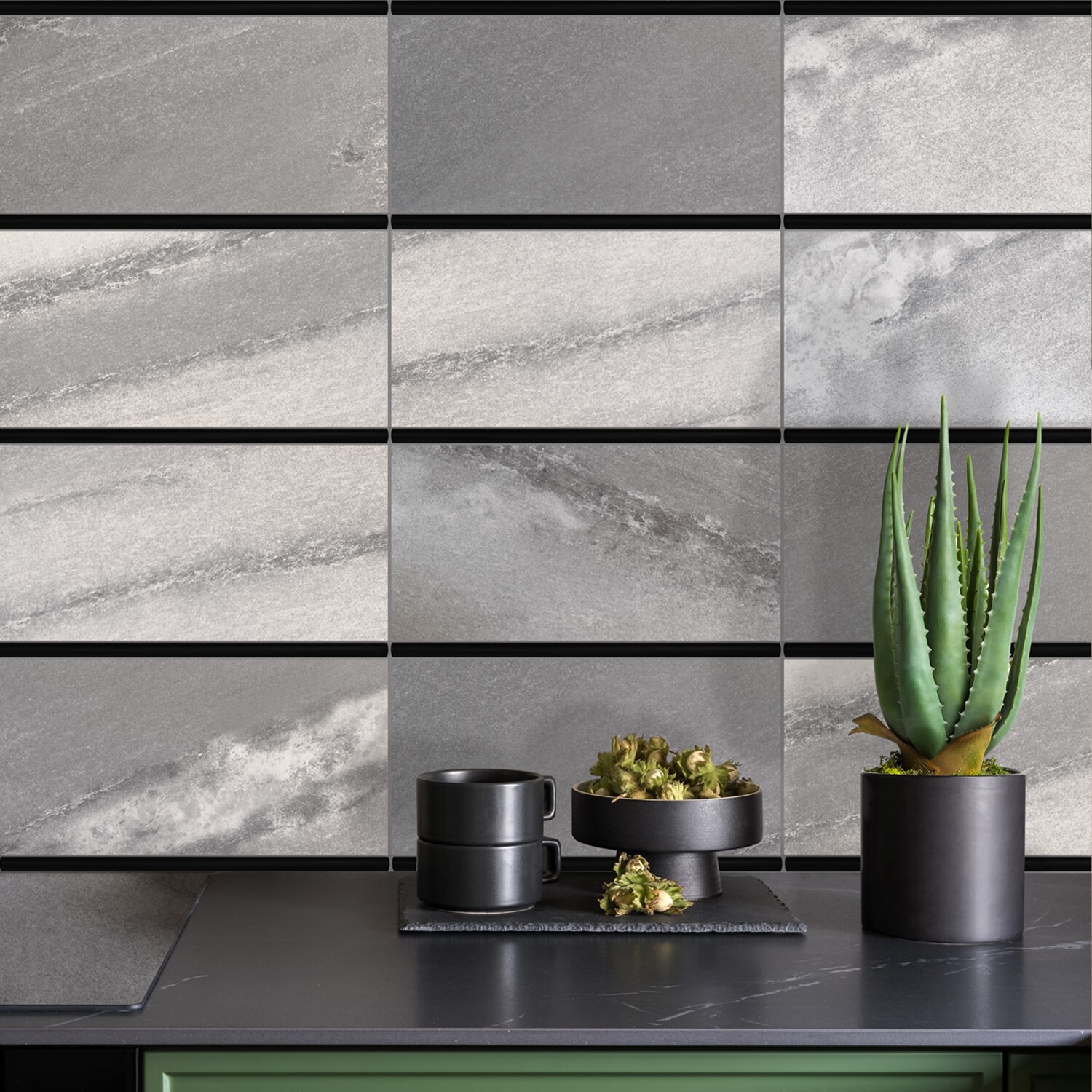 slide 4 of 6, allen + roth Black Matte 1/2-in x 12-in Matte Composite Jolly Tile, 1 ct