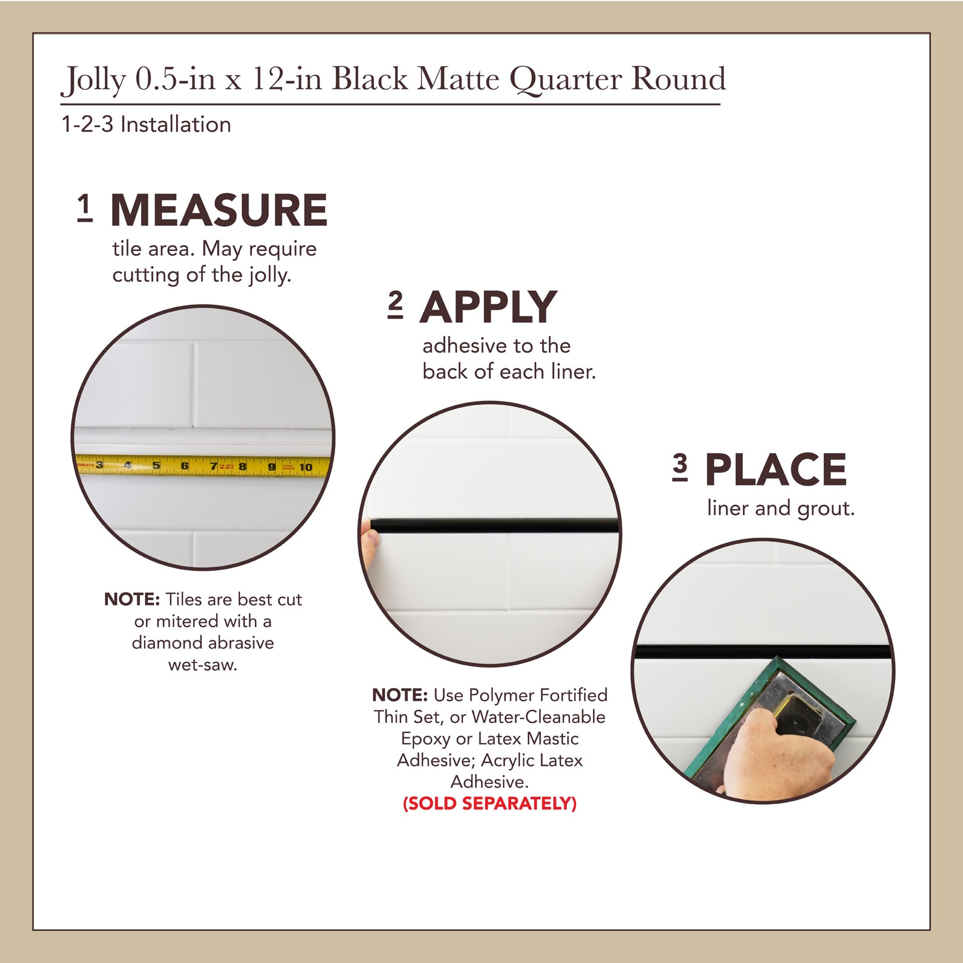 slide 6 of 6, allen + roth Black Matte 1/2-in x 12-in Matte Composite Jolly Tile, 1 ct