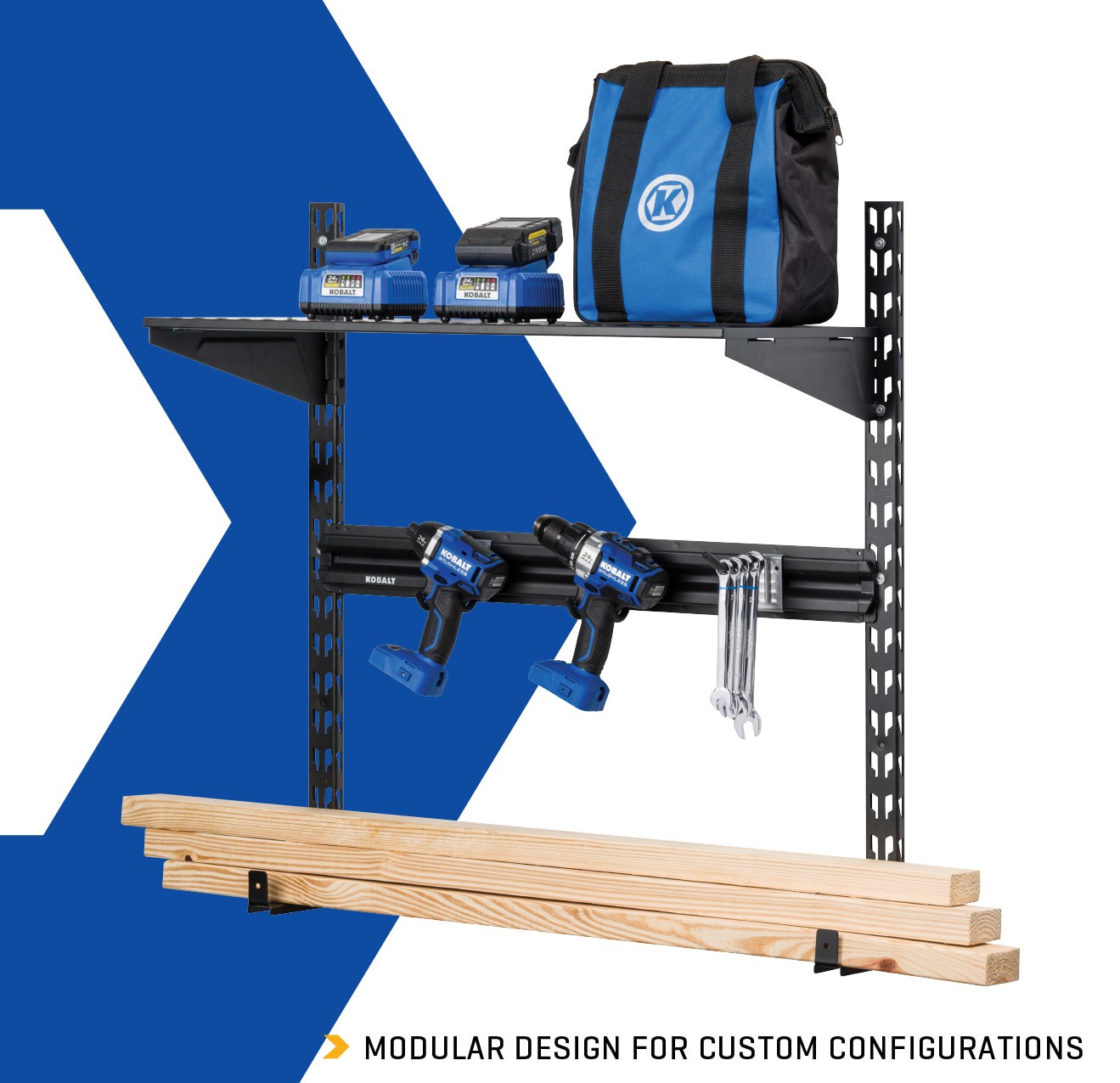 slide 2 of 6, Kobalt Modular Wall Organizer 9 -Piece 36-in Multiple colors/finishes Steel Multipurpose Shelving upright, 1 ct