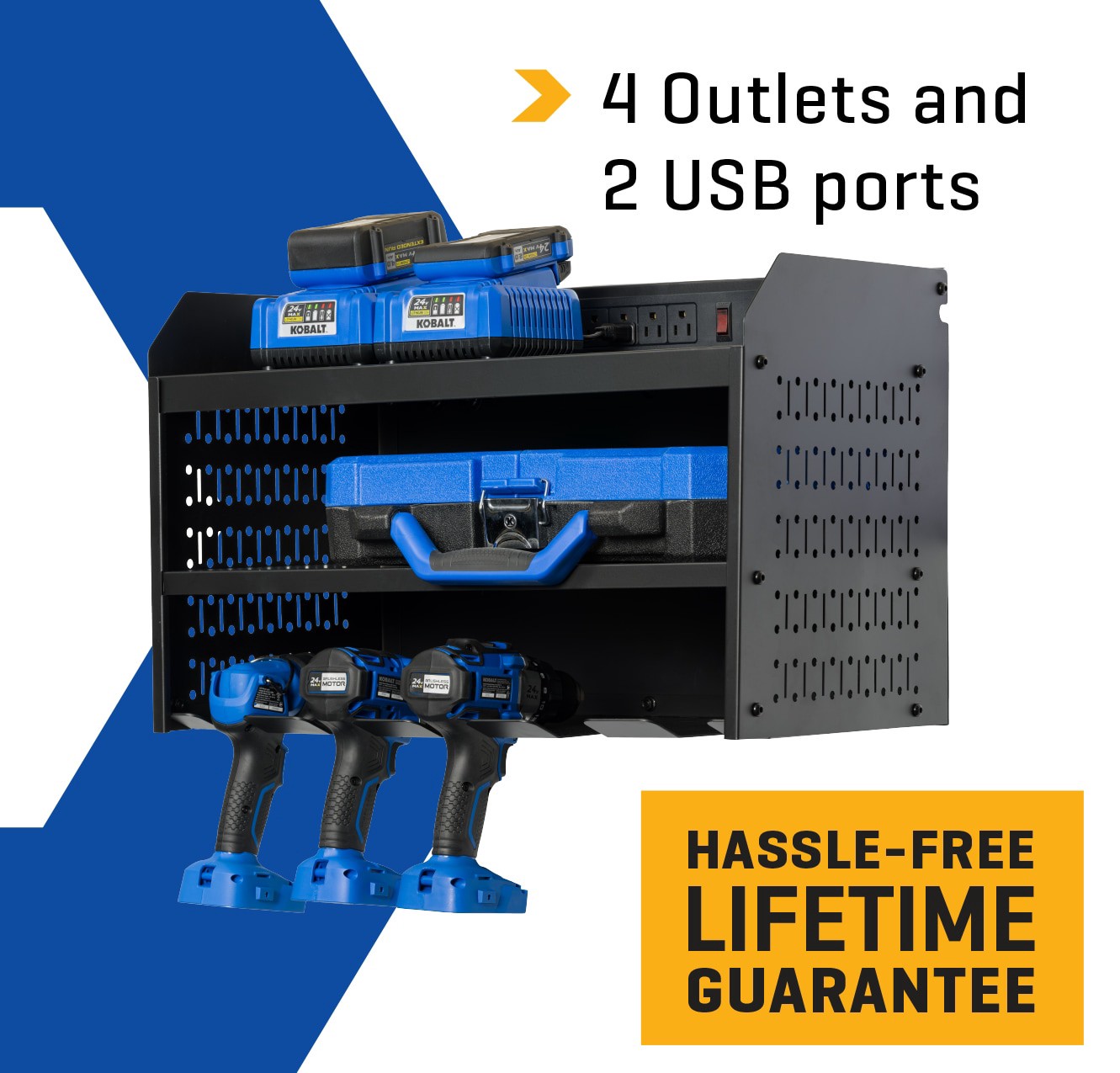 slide 2 of 6, Kobalt K-Rail Charging Station 24-in Black Steel Multipurpose Storage rail, 1 ct