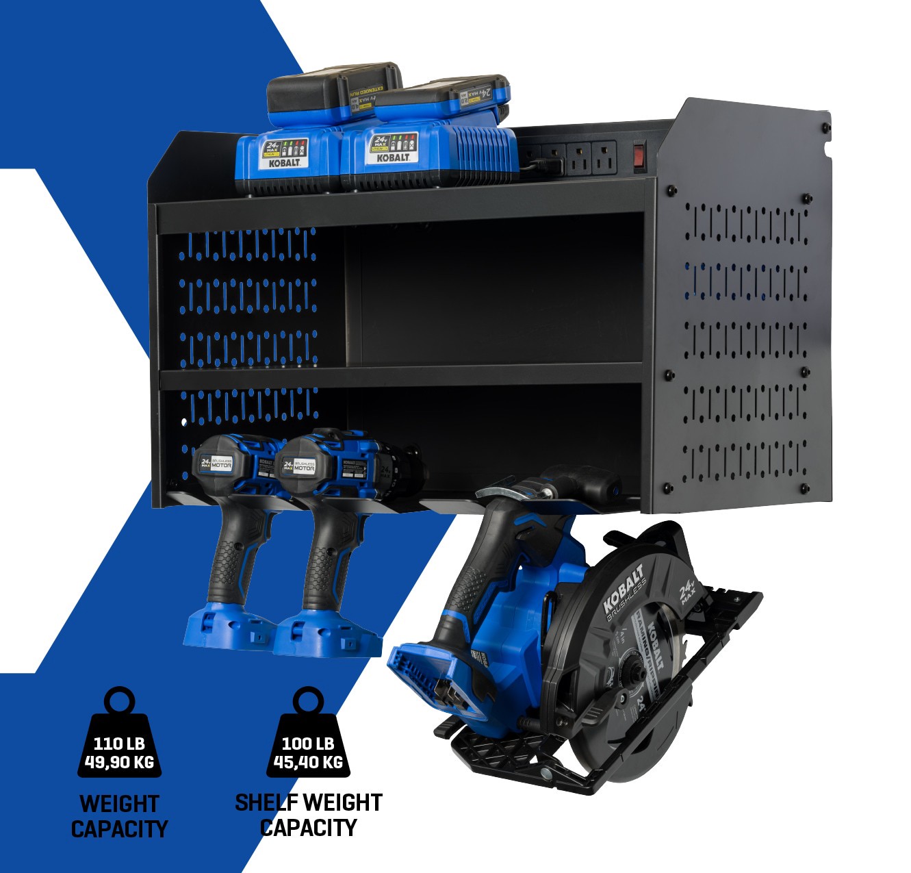 slide 3 of 6, Kobalt K-Rail Charging Station 24-in Black Steel Multipurpose Storage rail, 1 ct