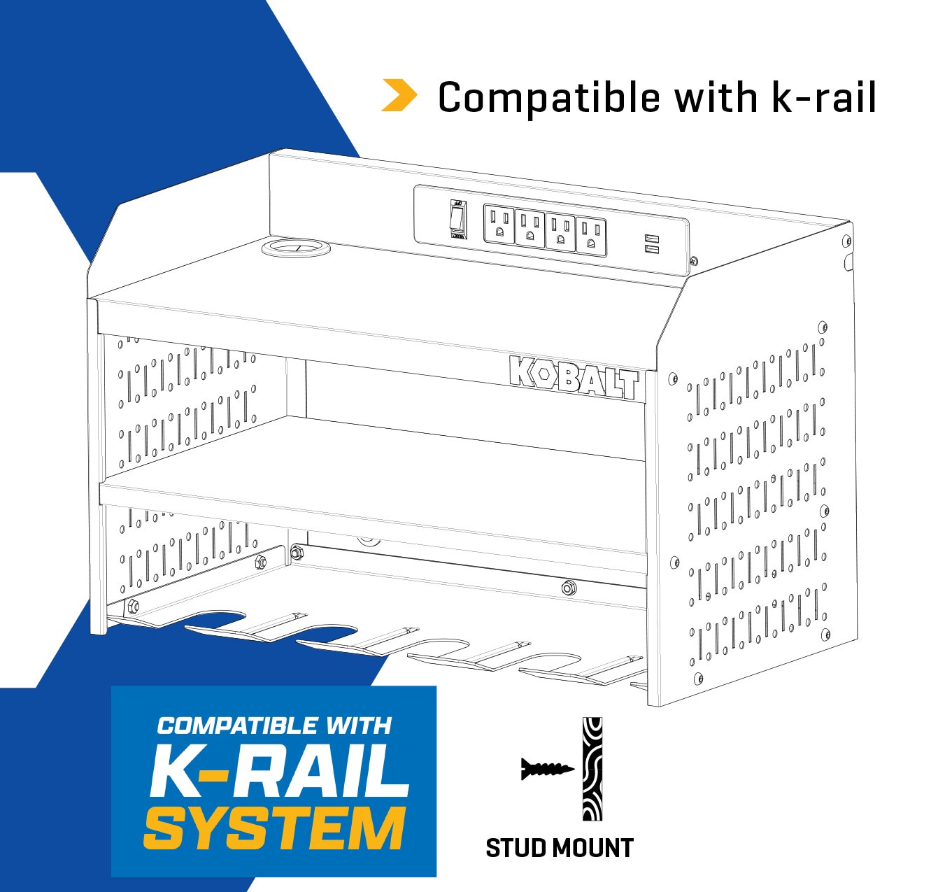 slide 5 of 6, Kobalt K-Rail Charging Station 24-in Black Steel Multipurpose Storage rail, 1 ct