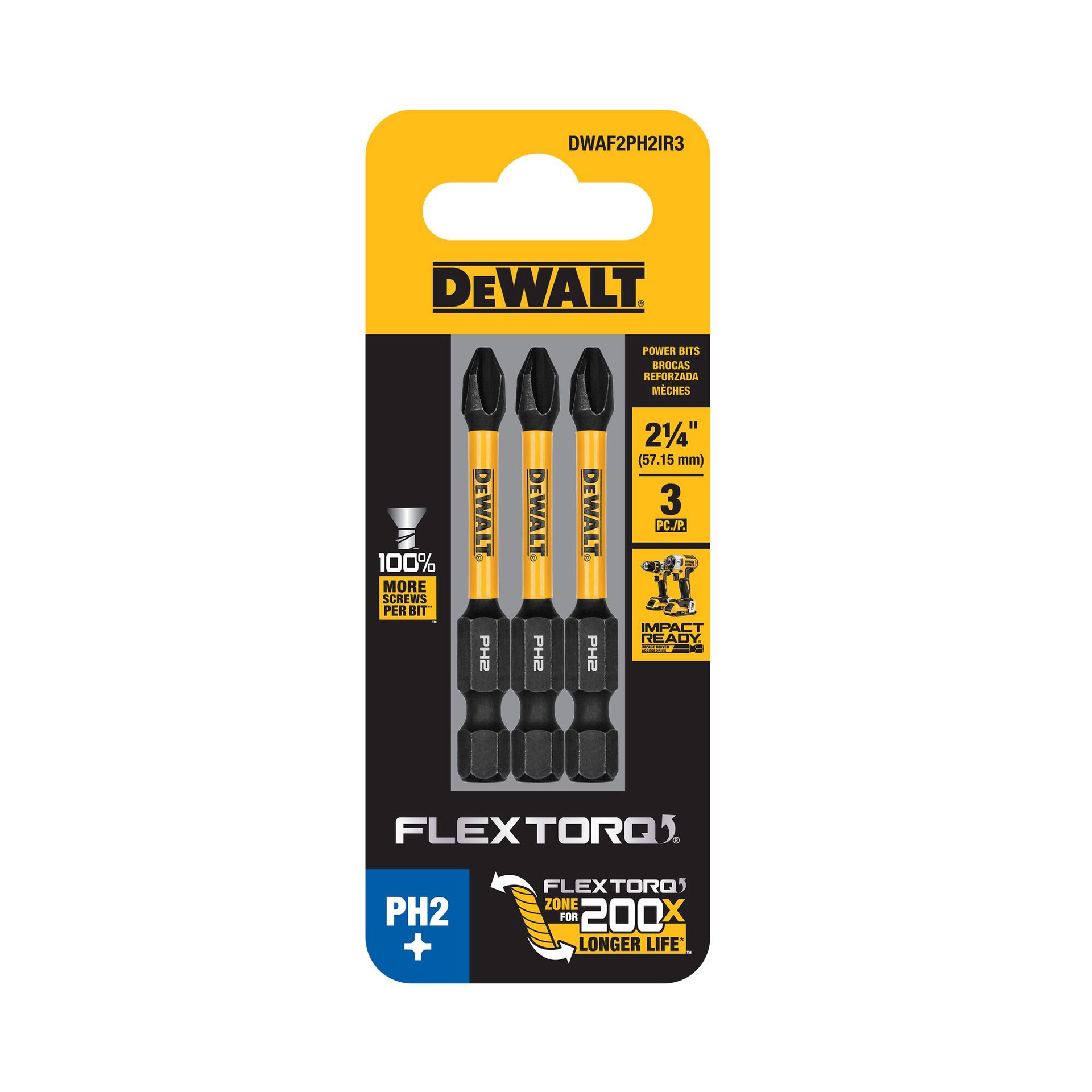 slide 6 of 6, DEWALT Flextorq 1/4-in x 2-in Phillips Impact Driver Bit 3 -Piece, 1 ct