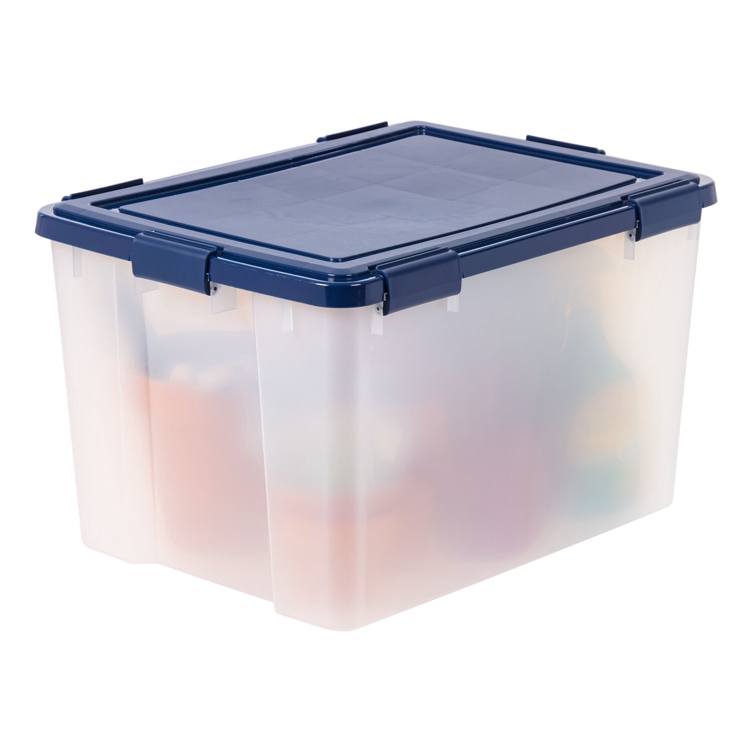 slide 2 of 5, Project Source Large 18.5 -Gallons ( 74 -Quarts ) Blue Heavy Duty Stackable Tote with Latching Lid, 1 ct