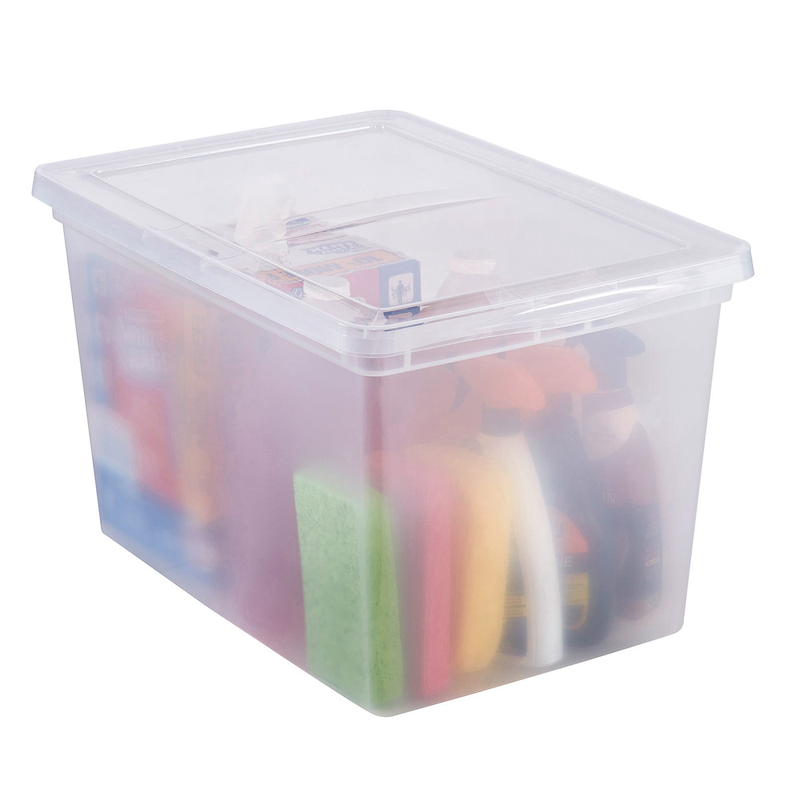 slide 2 of 5, Project Source Medium 17 -Gallons ( 68 -Quarts ) Clear Stackable Tote with Standard Snap Lid, 1 ct