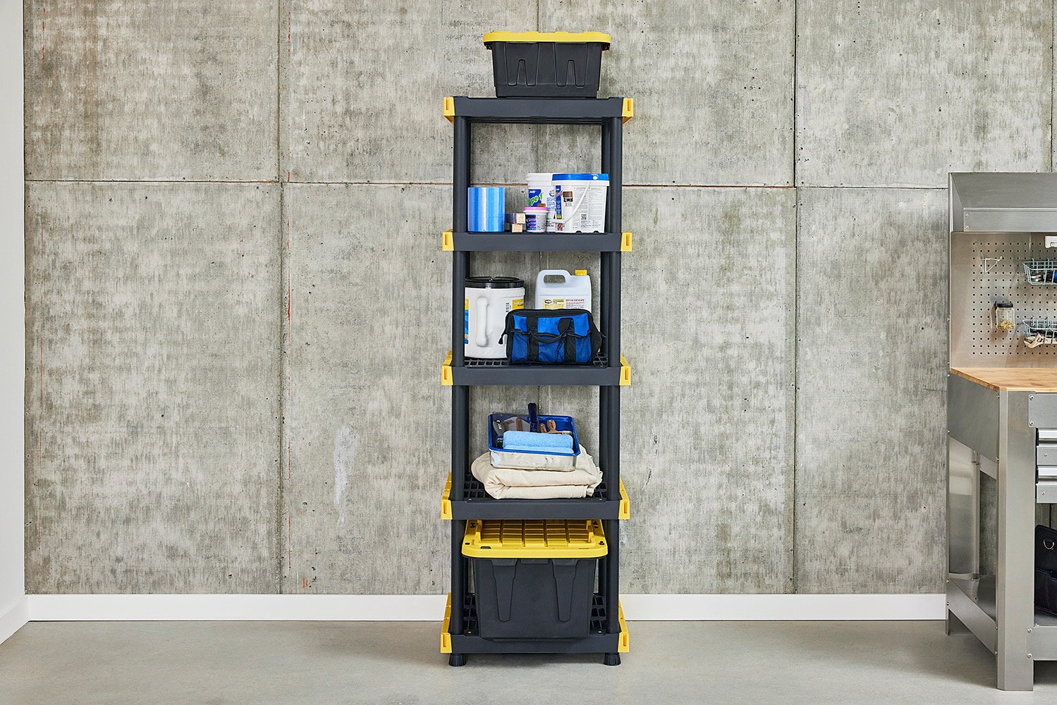 slide 2 of 6, Project Source Commander 5 -Tier Heavy Duty Black Plastic Utility shelving unit with Ventilated Shelves ( 24-in W x 20-in D x 72-in H ), 1 ct