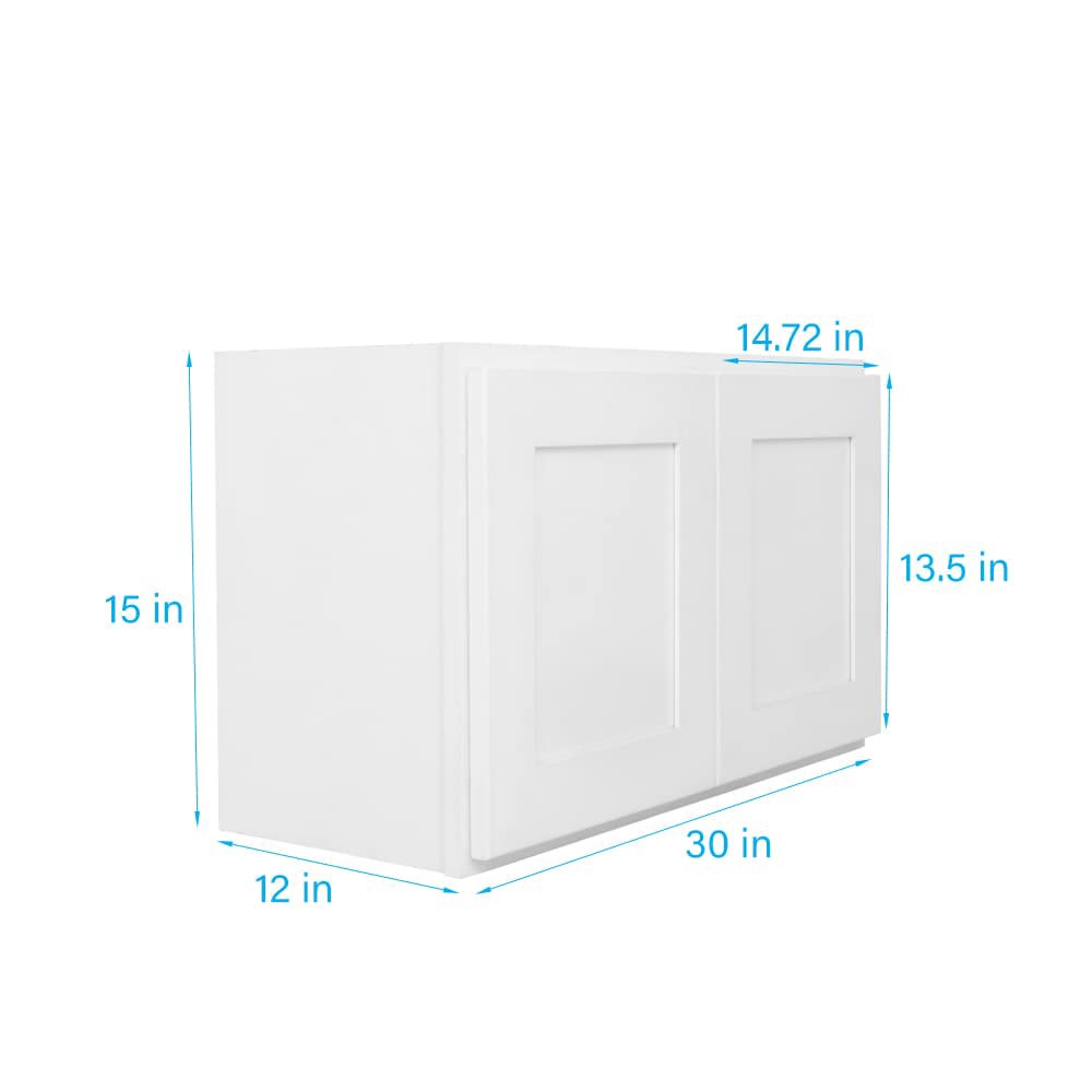 slide 5 of 6, RELIABILT Fairplay 30-in W x 15-in H x 12-in D White Wall Ready to assemble (RTA) Plywood Cabinet Recessed Panel Shaker, 1 ct