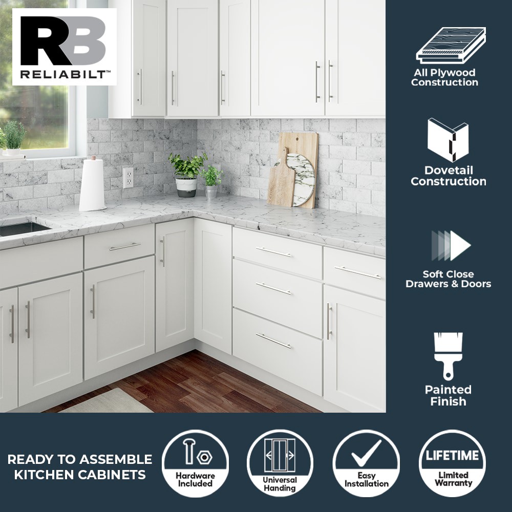 slide 4 of 6, RELIABILT Fairplay 30-in W x 15-in H x 12-in D White Wall Ready to assemble (RTA) Plywood Cabinet Recessed Panel Shaker, 1 ct